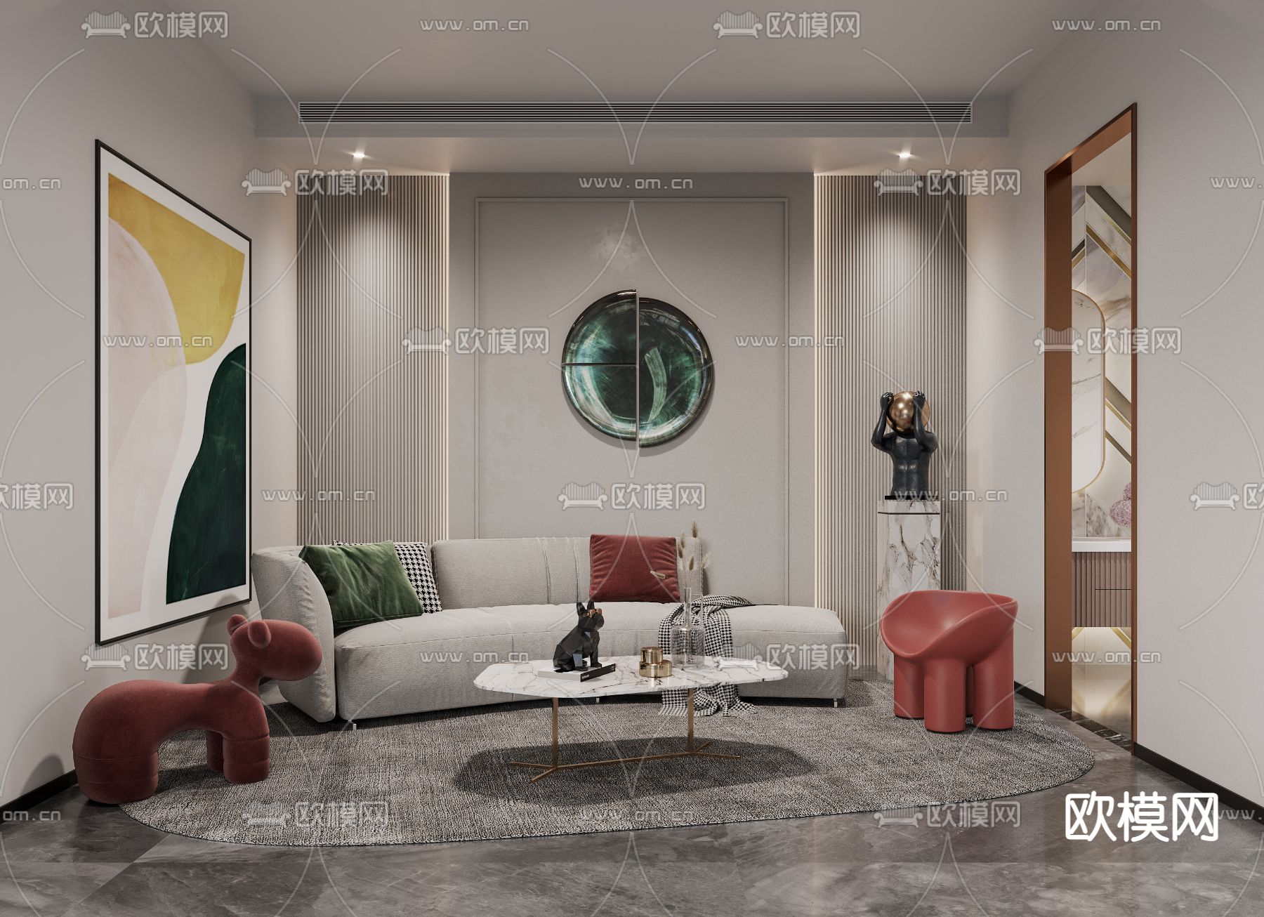 现代地下室休息区3d模型