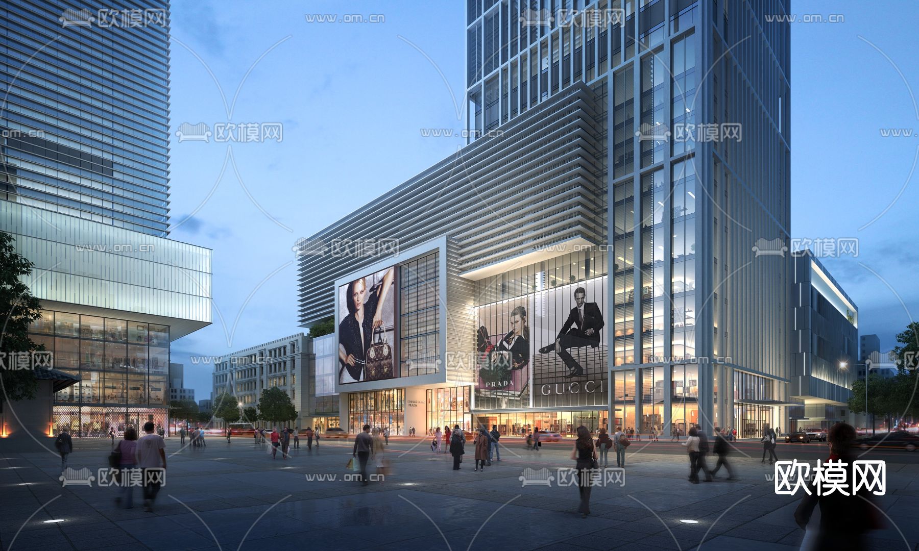 现代商业街3d模型下载