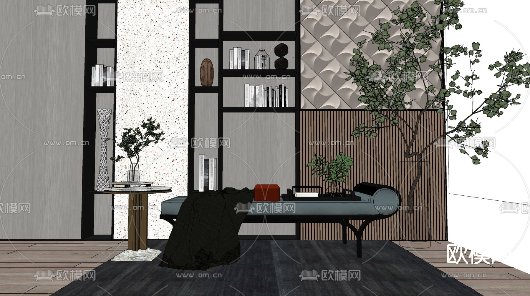 现代沙发凳床尾凳su模型下载（渲染图2）