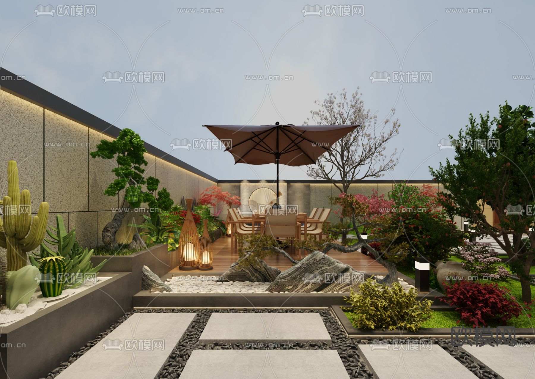 新中式庭院花园3d模型
