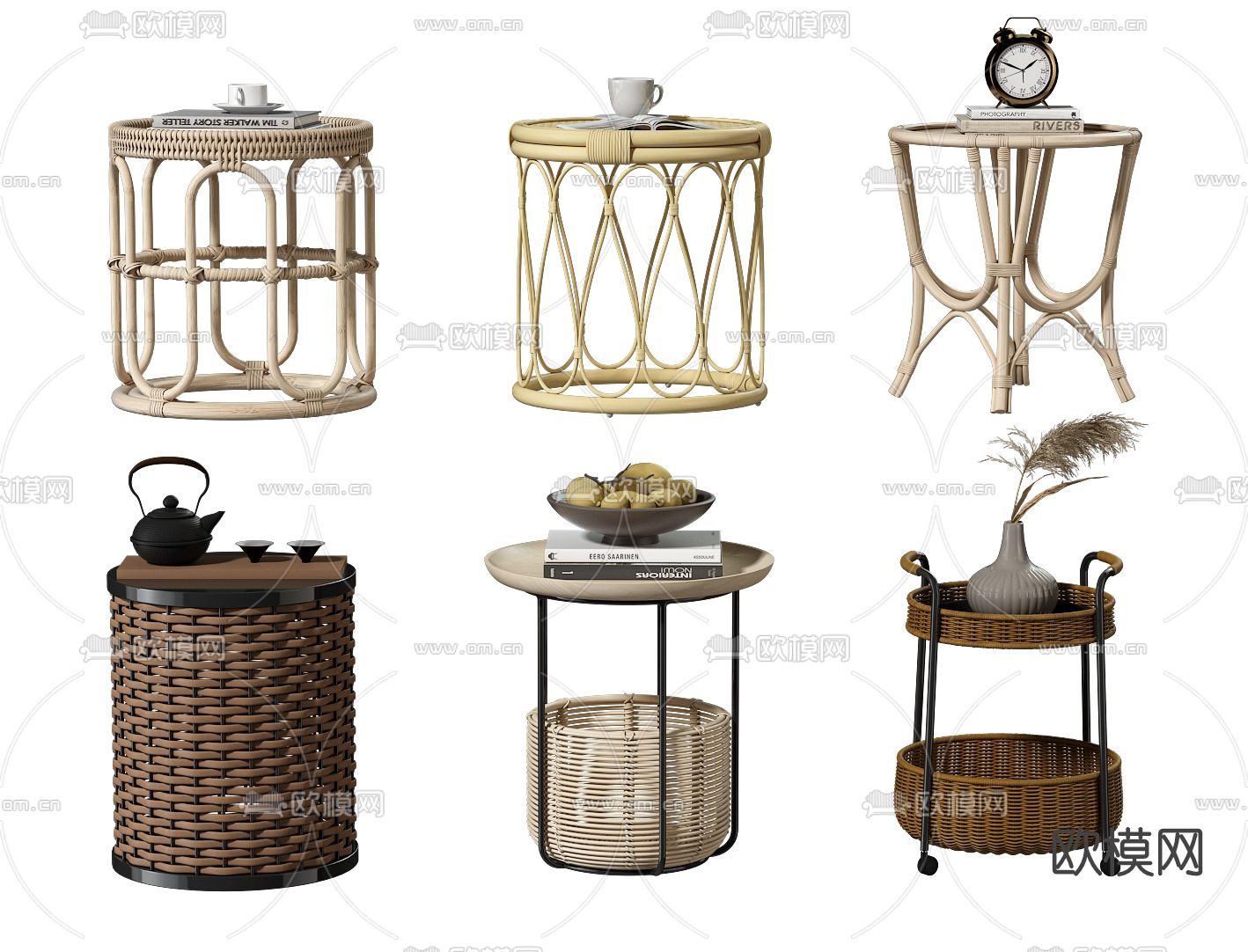 自然风藤编边几圆几su模型