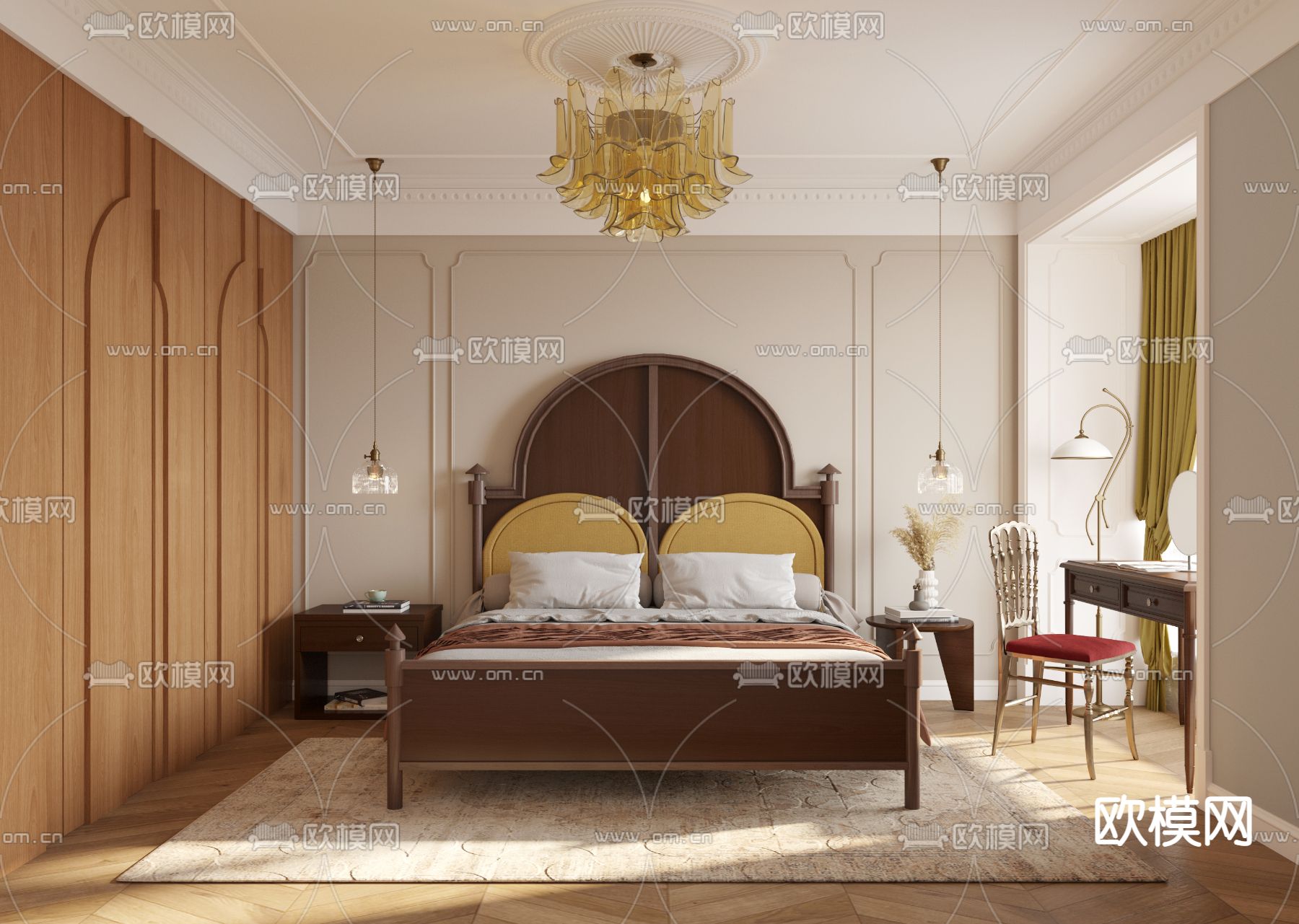 美式卧室主人房3d模型下载