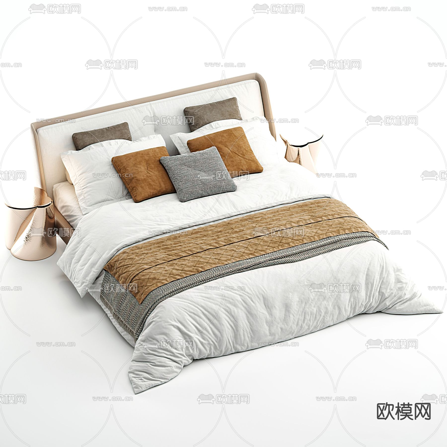 现代布艺双人床3d模型下载（渲染图2）