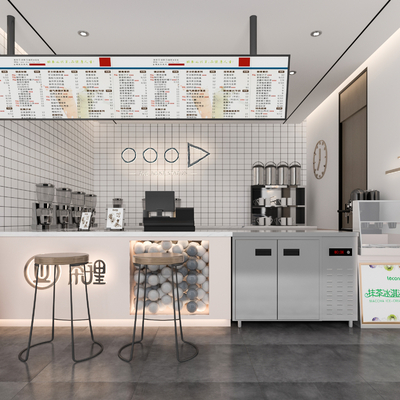  现代网红奶茶店su模型 