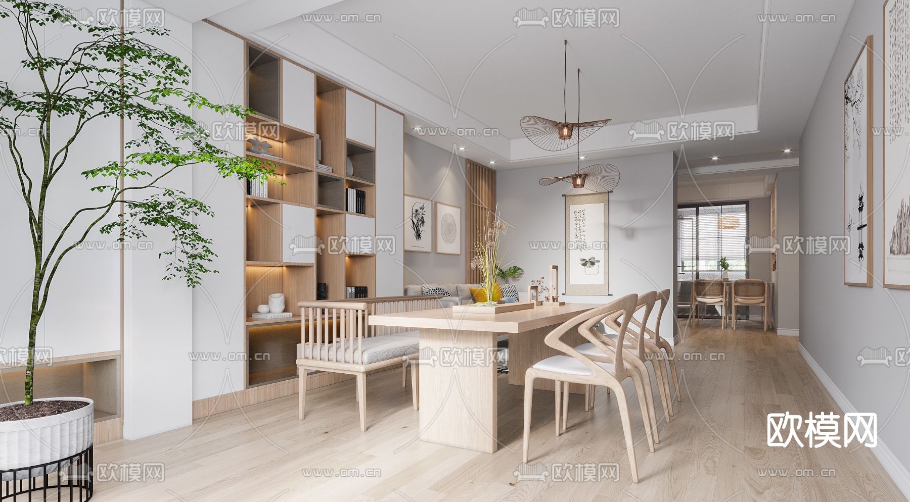 日式客厅餐厅3d模型下载（渲染图5）