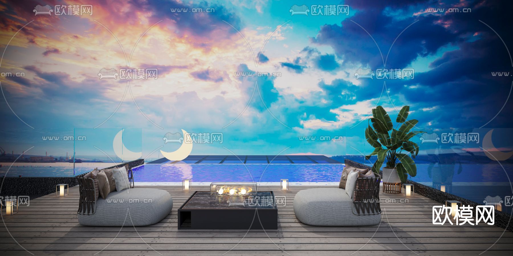 现代度假酒店客房阳台3d模型