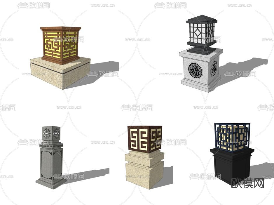 新中式庭院灯草坪灯su模型下载