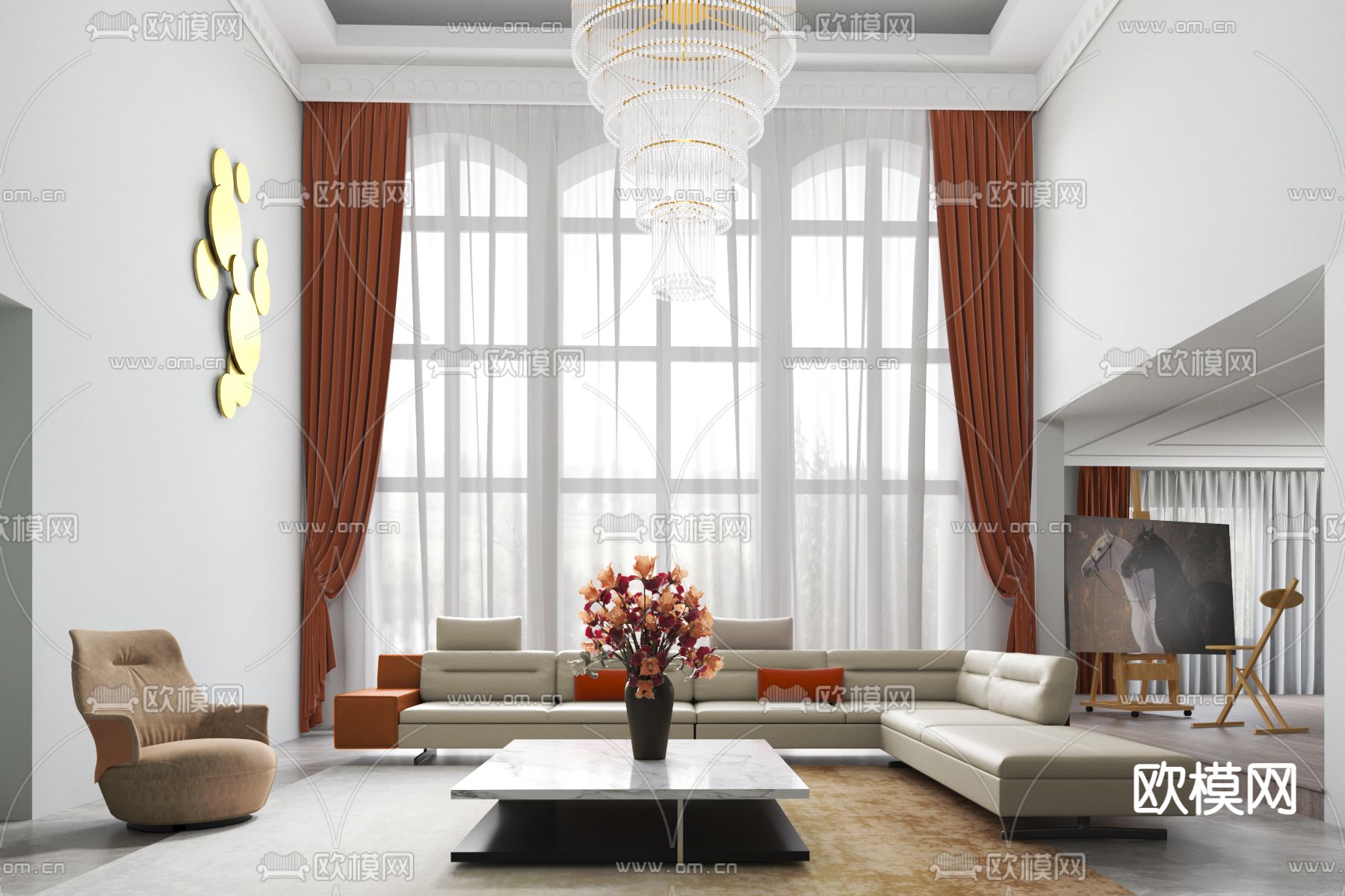 普浚天艺设计 现代别墅大堂3d模型下载