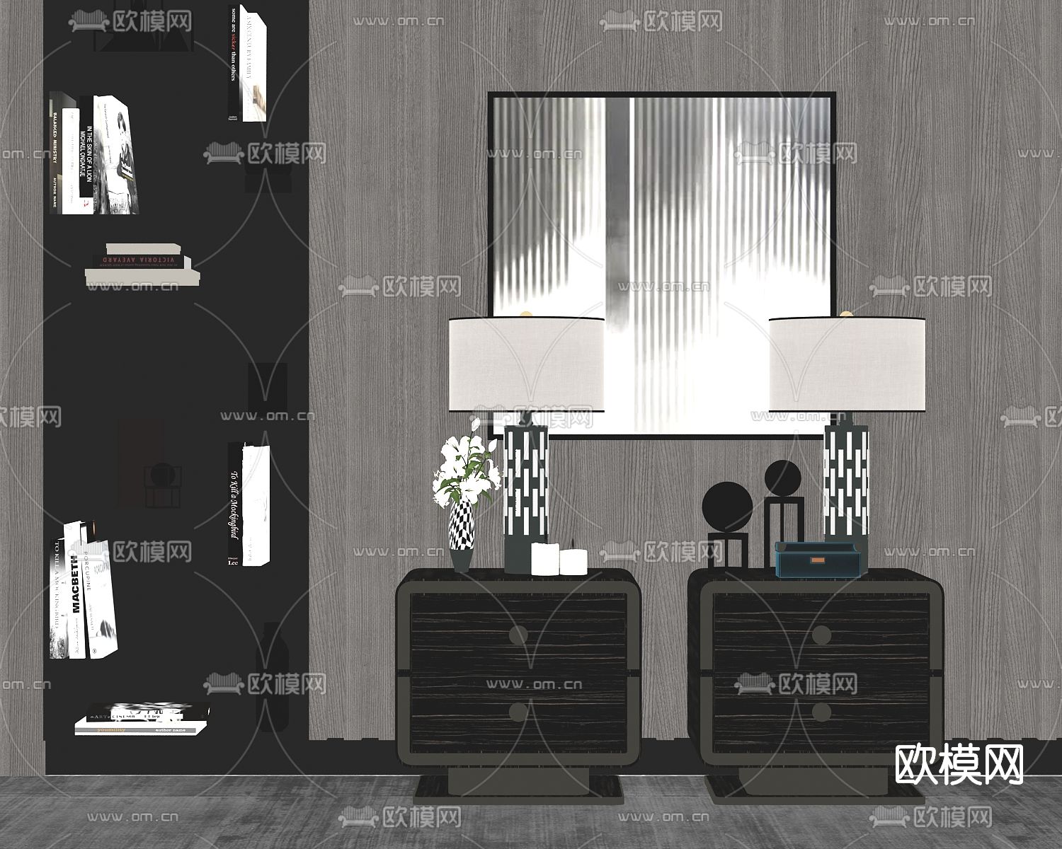 现代轻奢床头柜su模型下载（渲染图2）