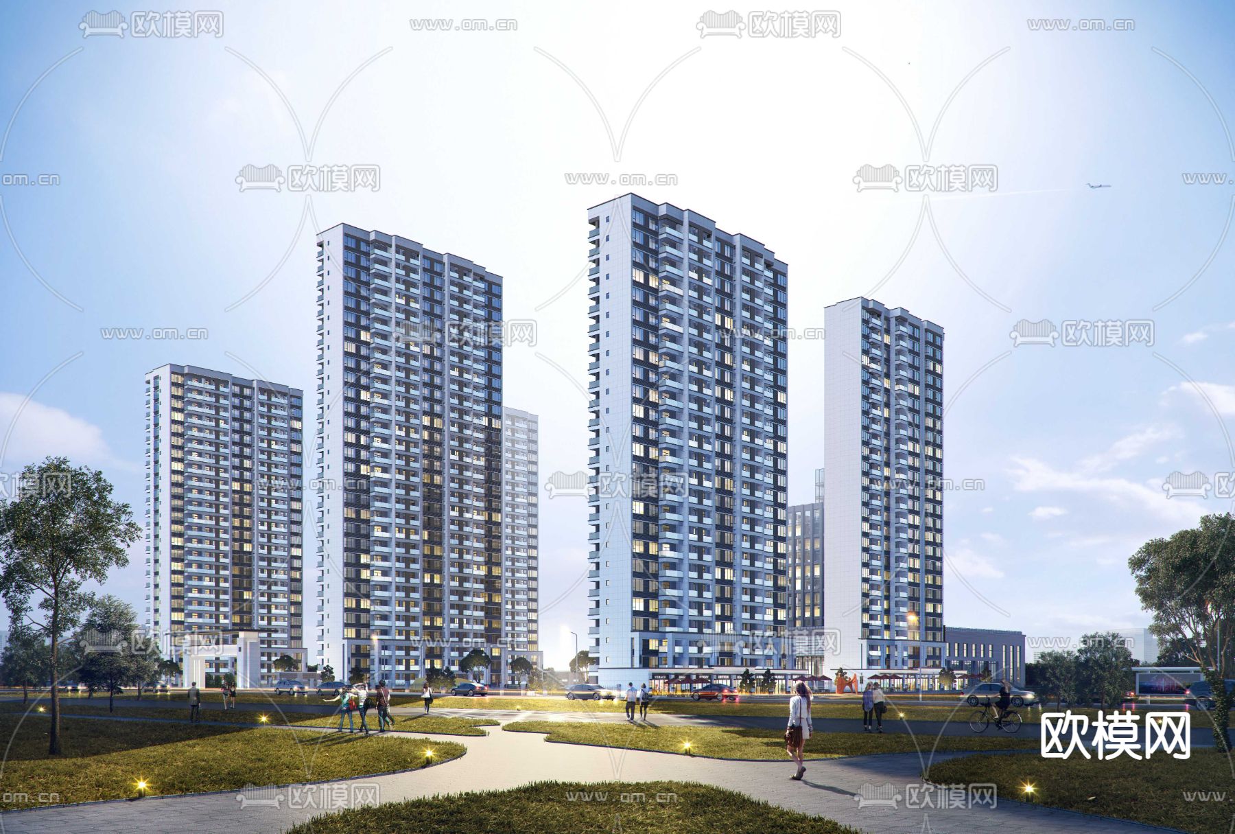 现代住宅小区建筑外观3d模型下载