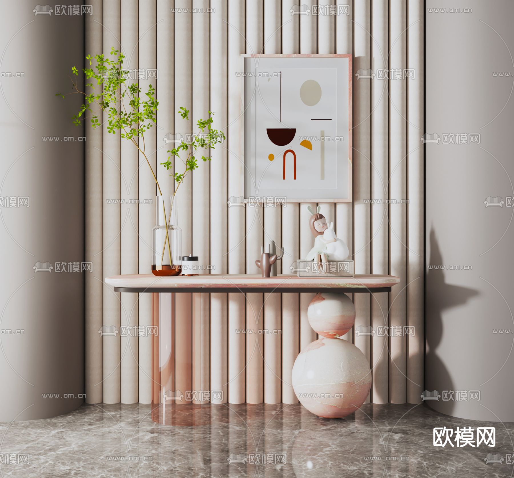 现代大理石端景条案3d模型下载