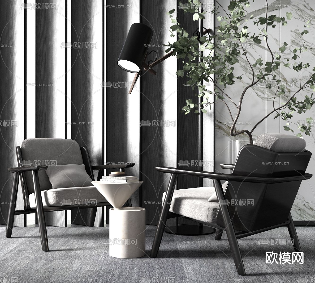 现代布艺休闲椅su模型下载（渲染图1）