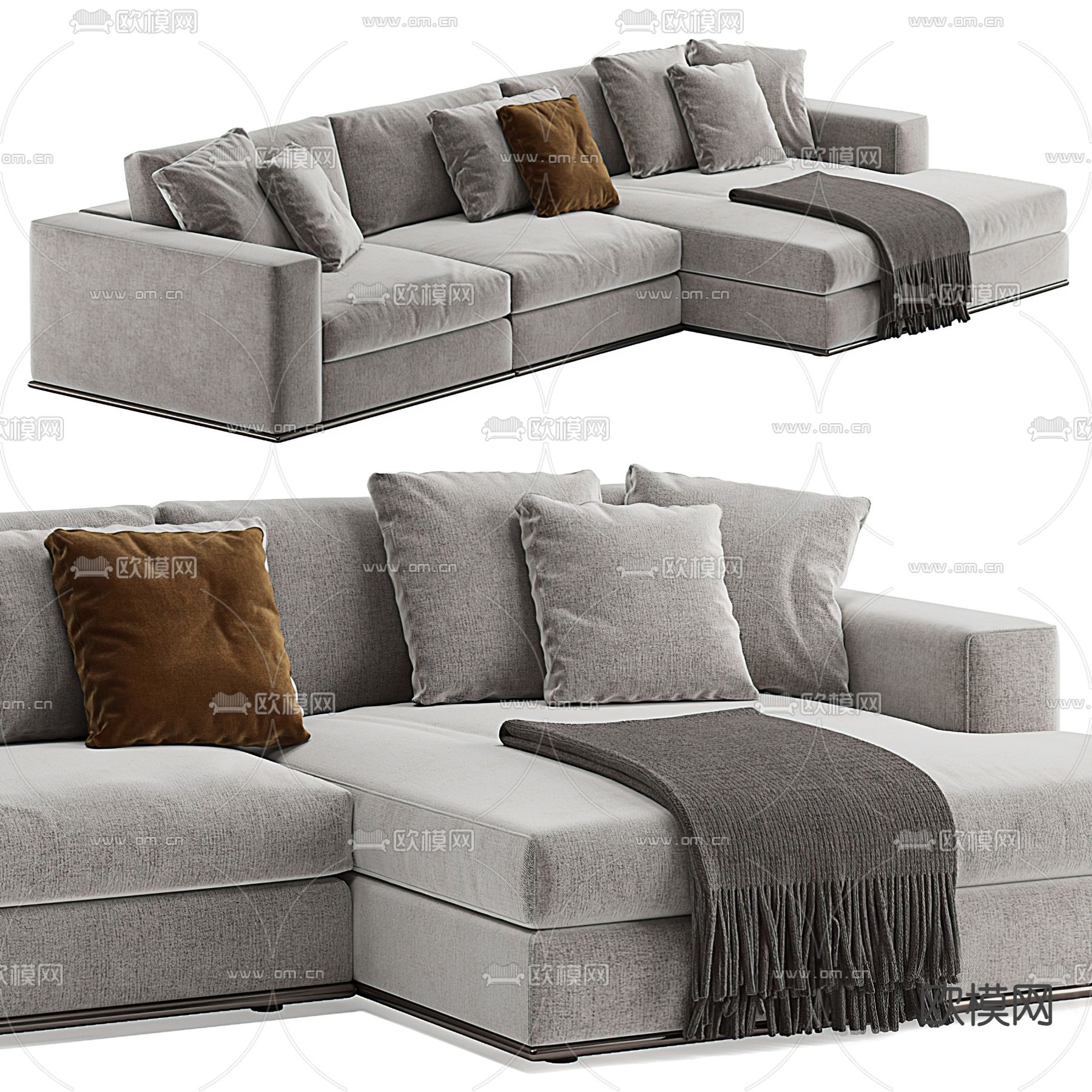 现代布艺转角沙发3d模型下载（渲染图1）