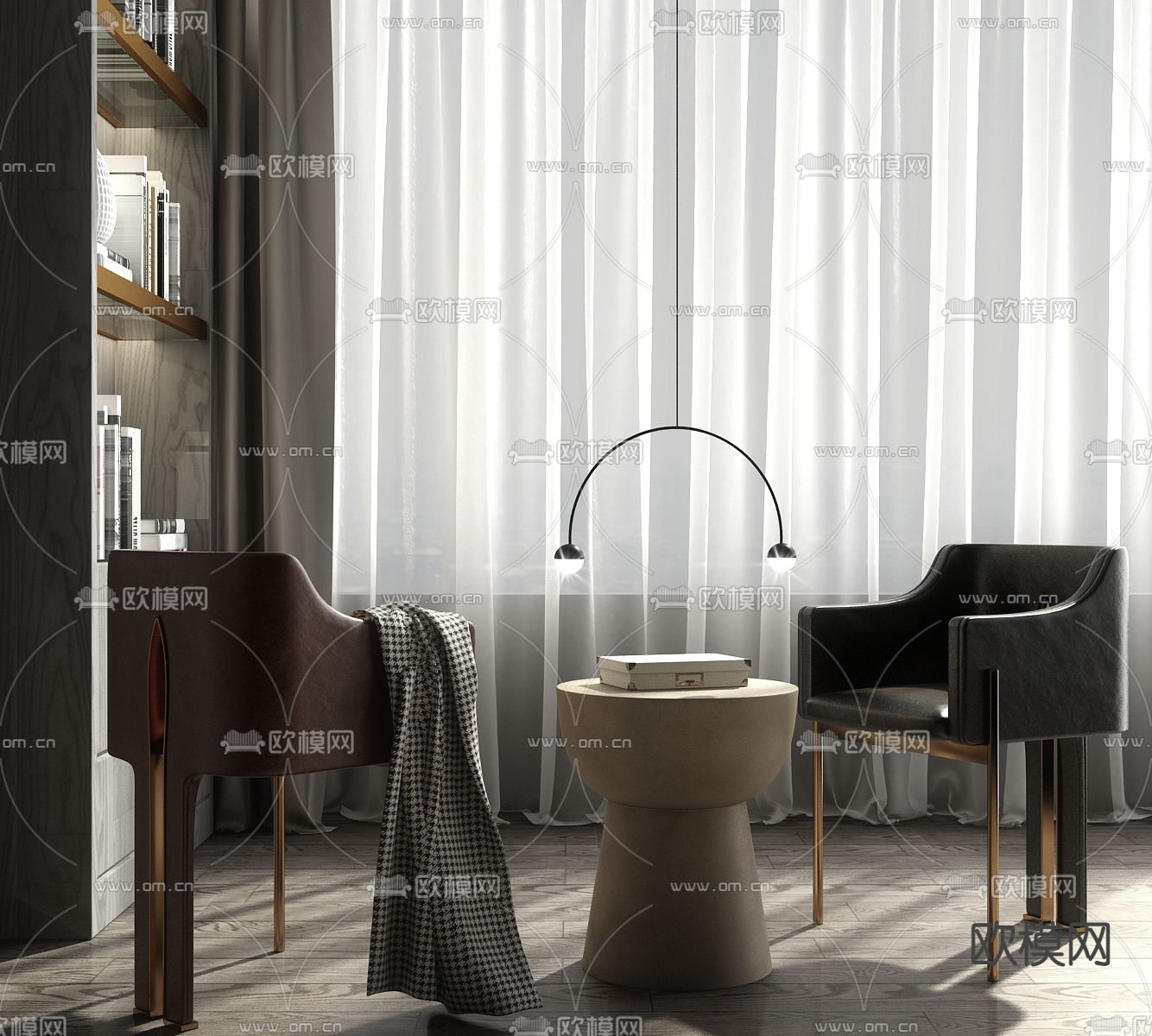 现代轻奢休闲椅su模型下载（渲染图1）