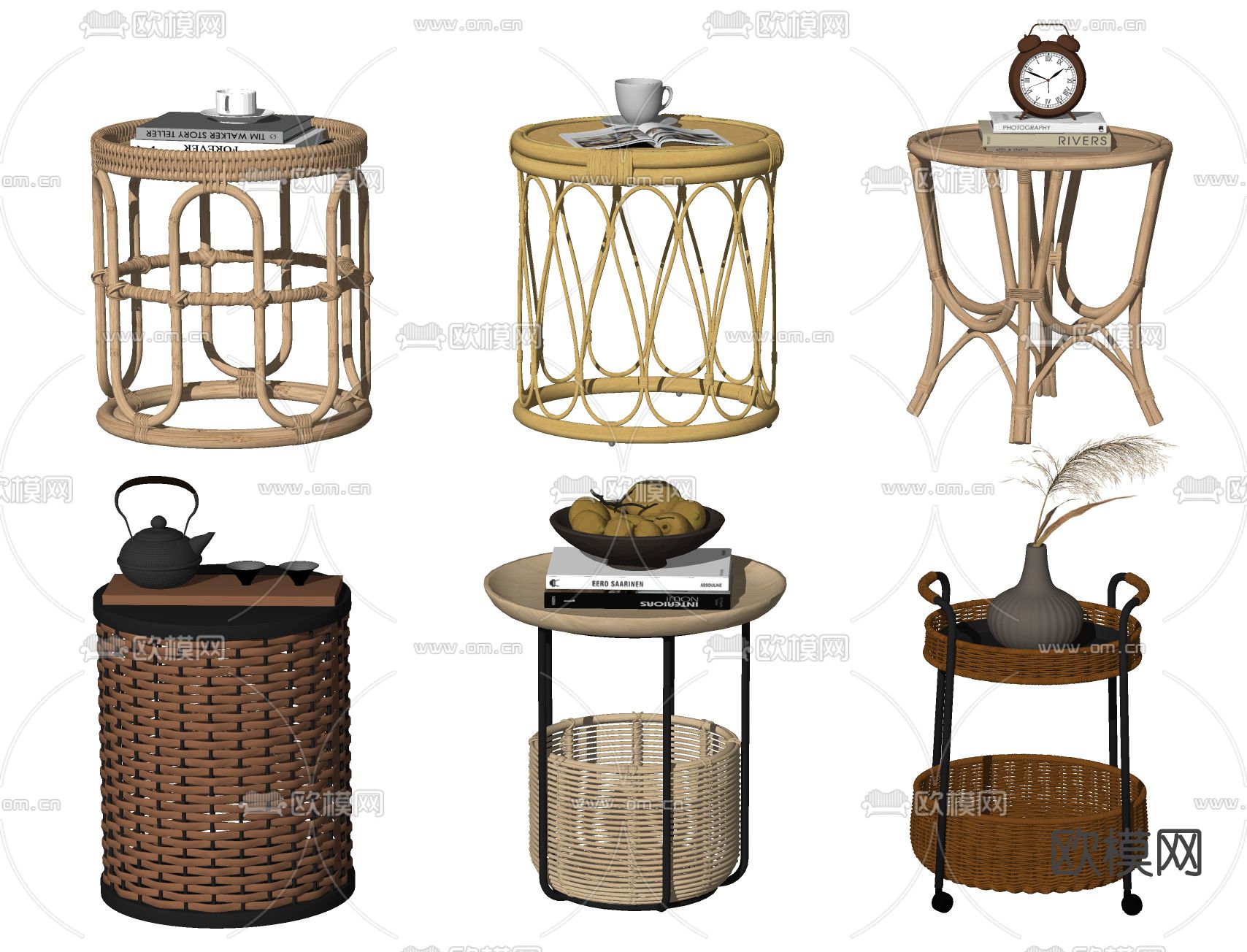 自然风藤编边几圆几su模型