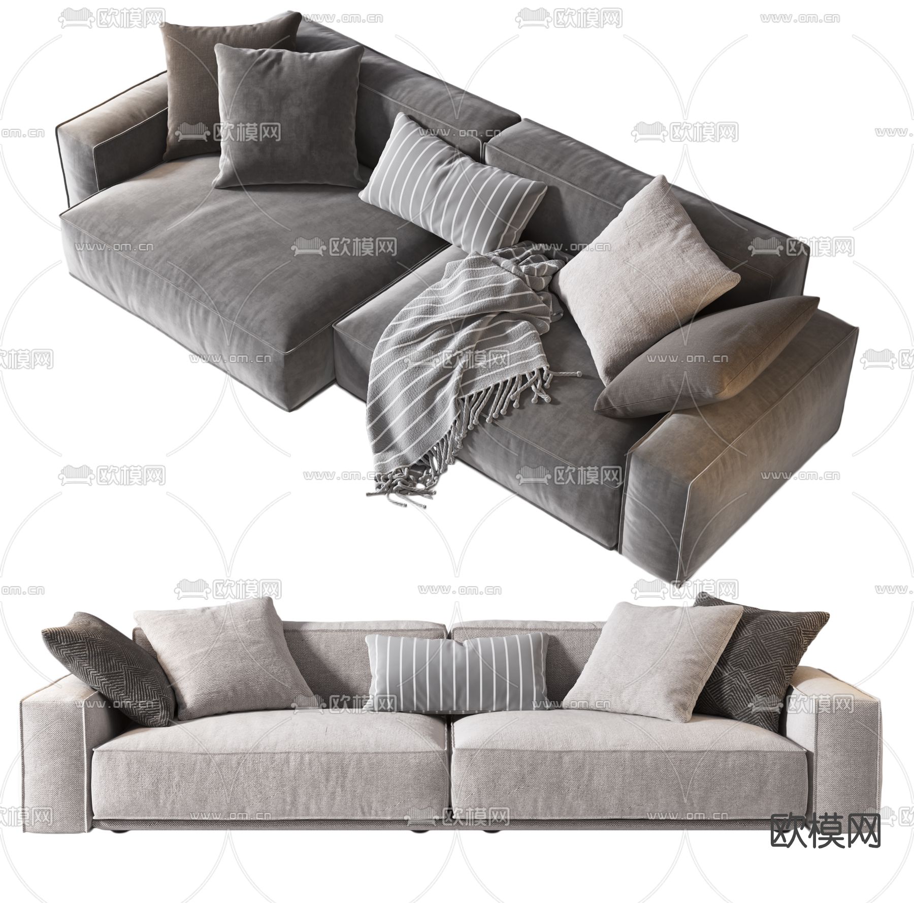 现代布艺双人沙发3d模型下载（渲染图2）