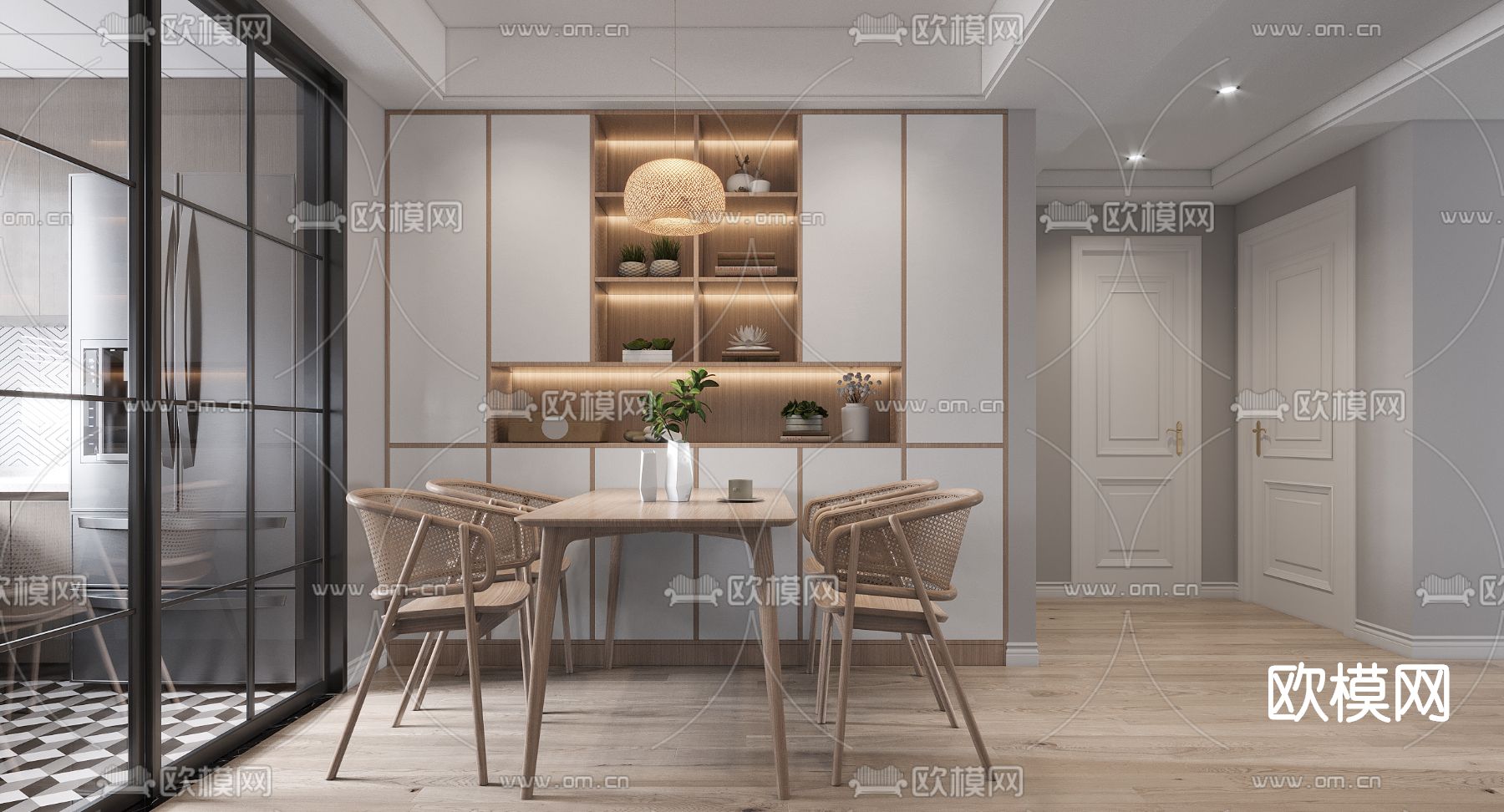 日式客厅餐厅3d模型下载（渲染图2）