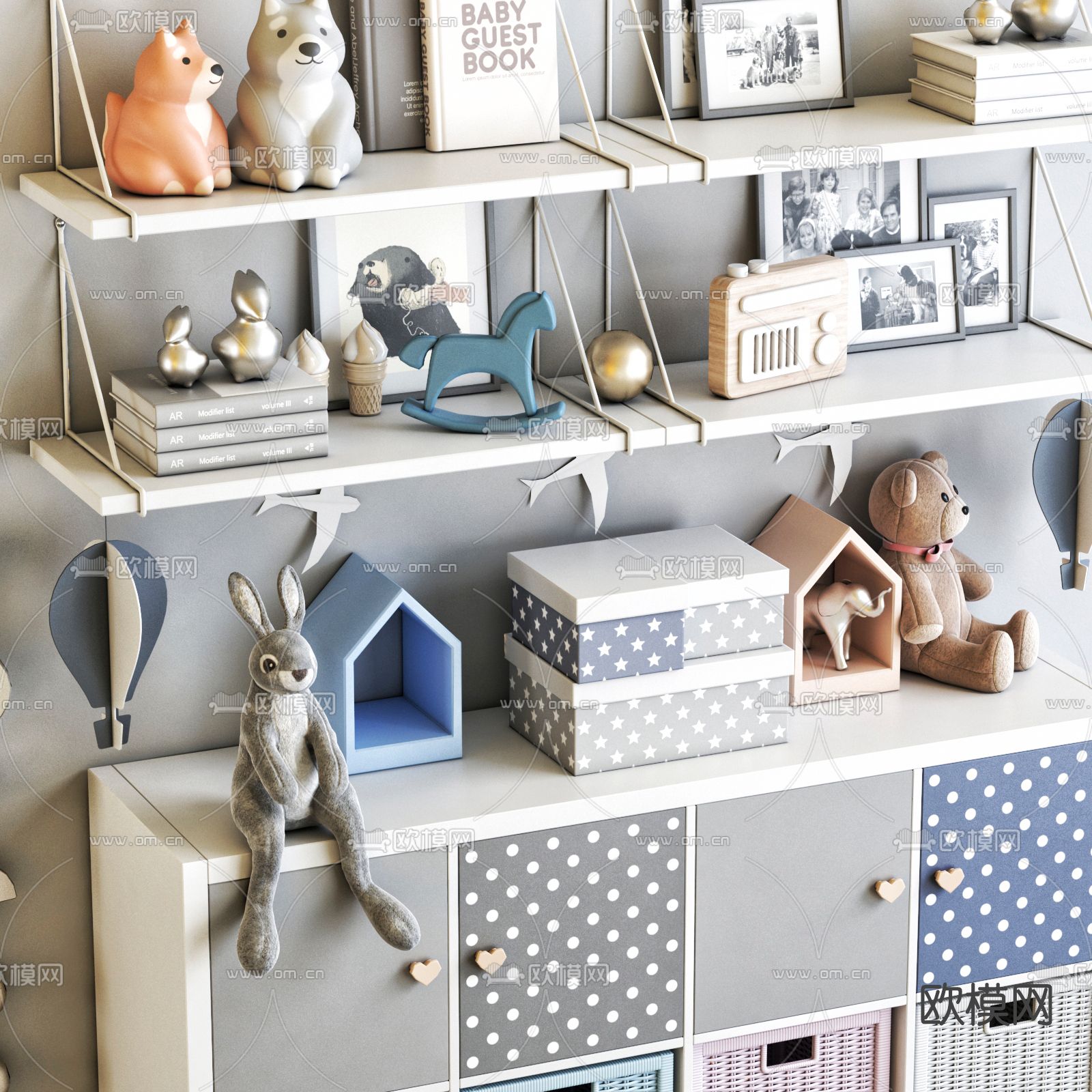北欧儿童衣柜装饰柜玩具3d模型下载（渲染图3）