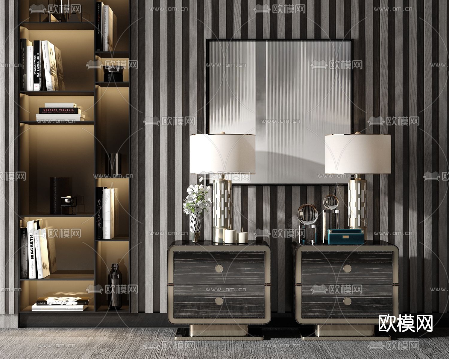 现代轻奢床头柜su模型下载（渲染图1）