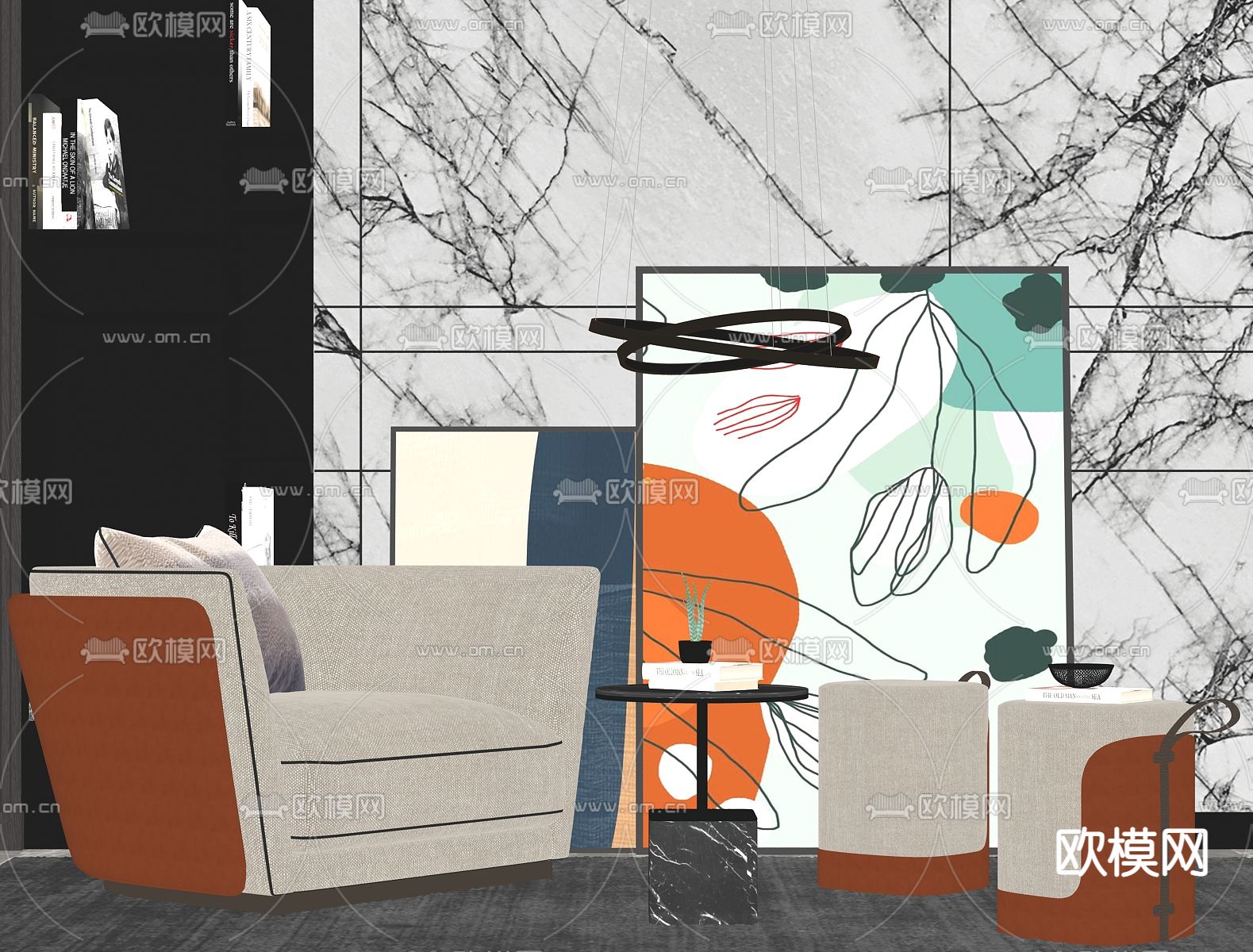 现代轻奢休闲椅su模型下载（渲染图2）