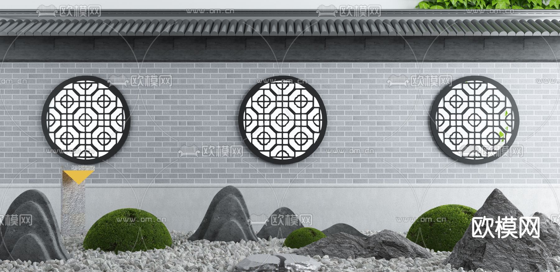 新中式庭院围墙3d模型下载