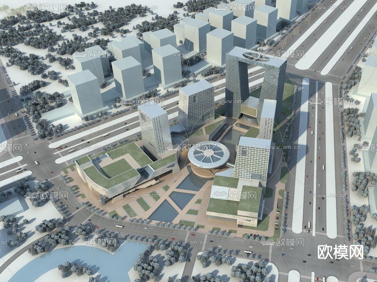 现代商业区鸟瞰3d模型下载