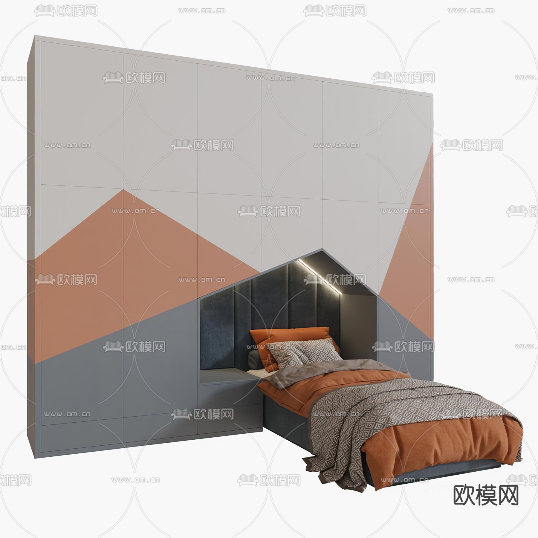 现代榻榻米单人床3d模型下载