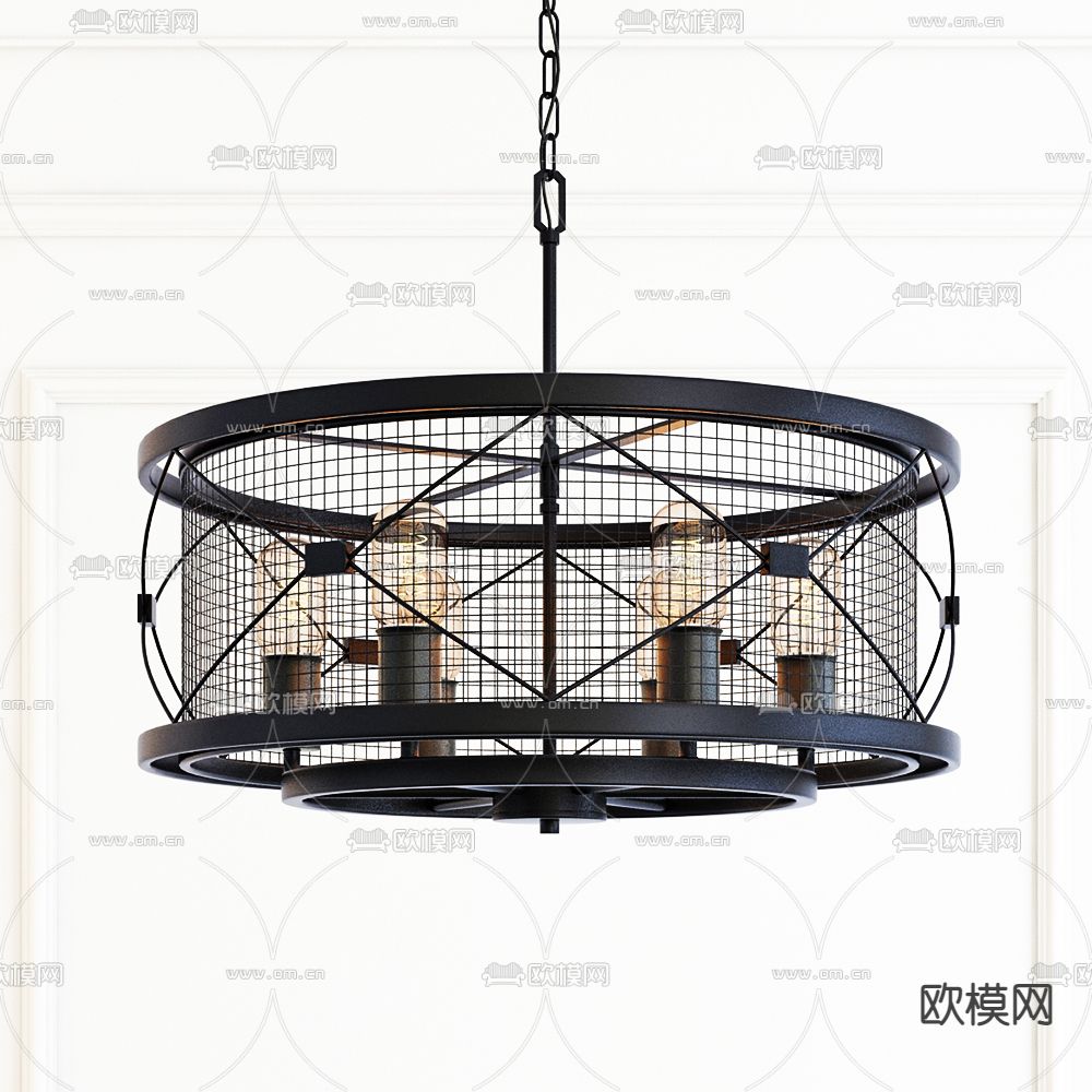 工业风铁艺吊灯3d模型下载