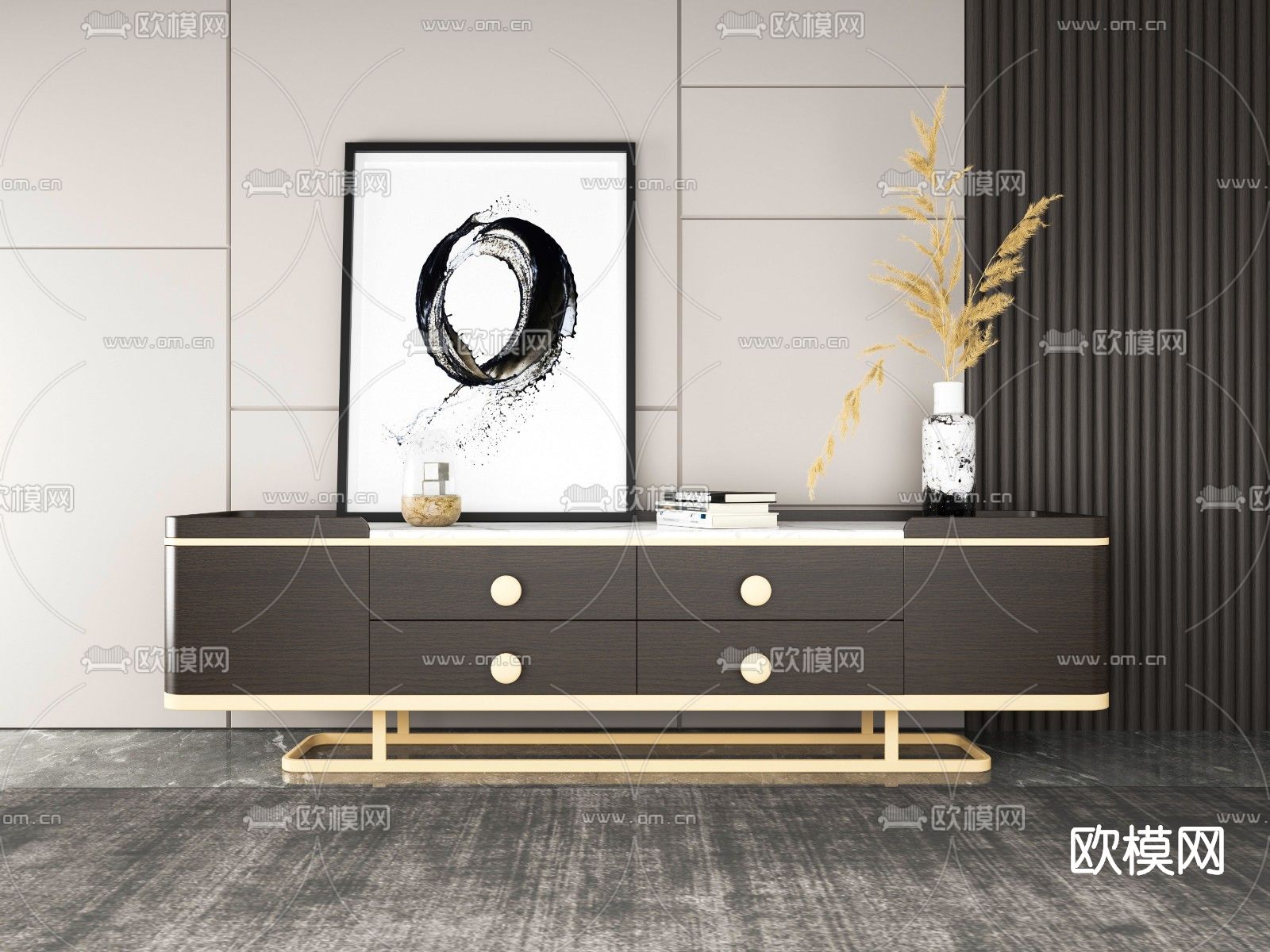 现代轻奢电视柜3d模型下载