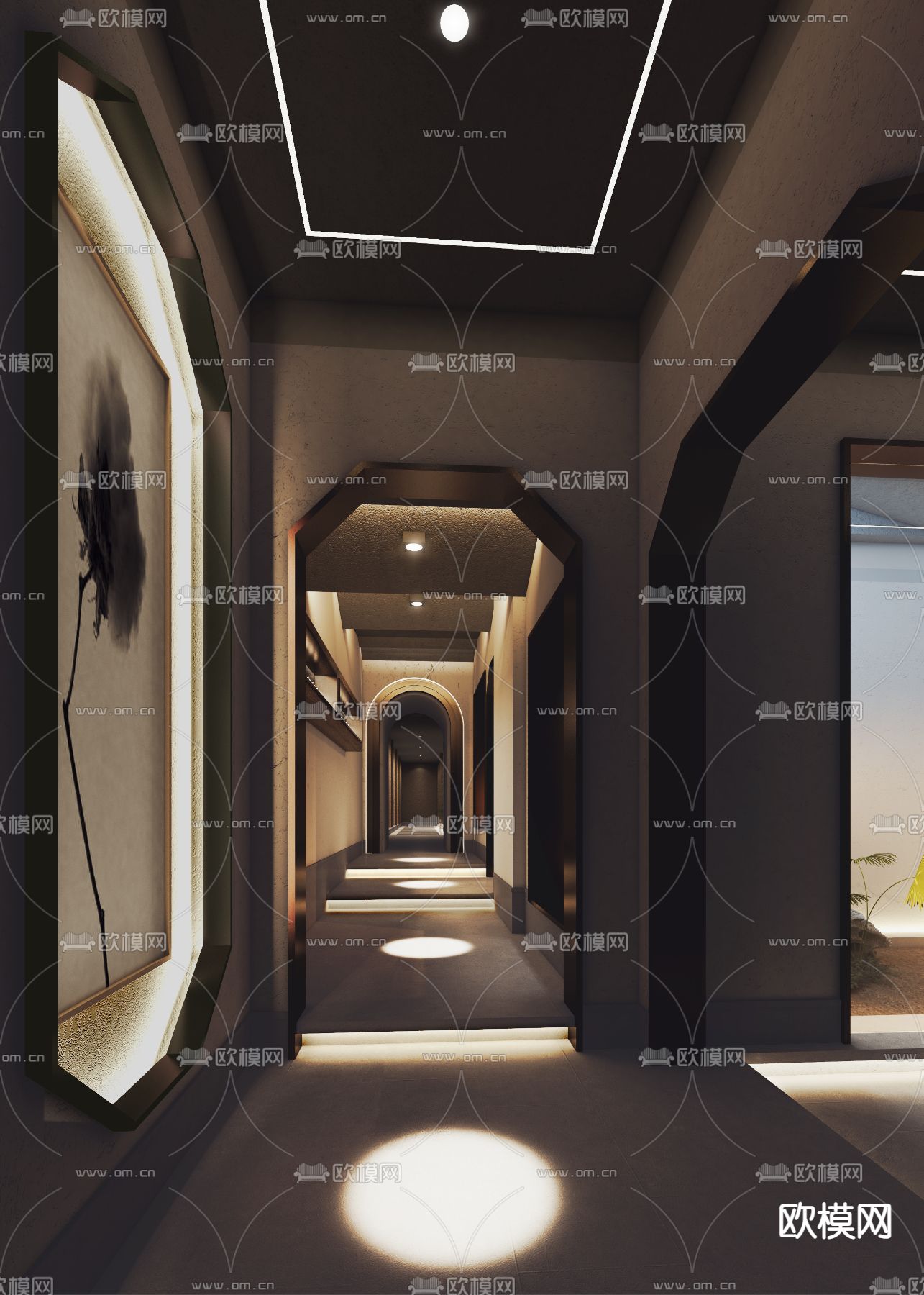 新中式茶楼走廊过道3d模型