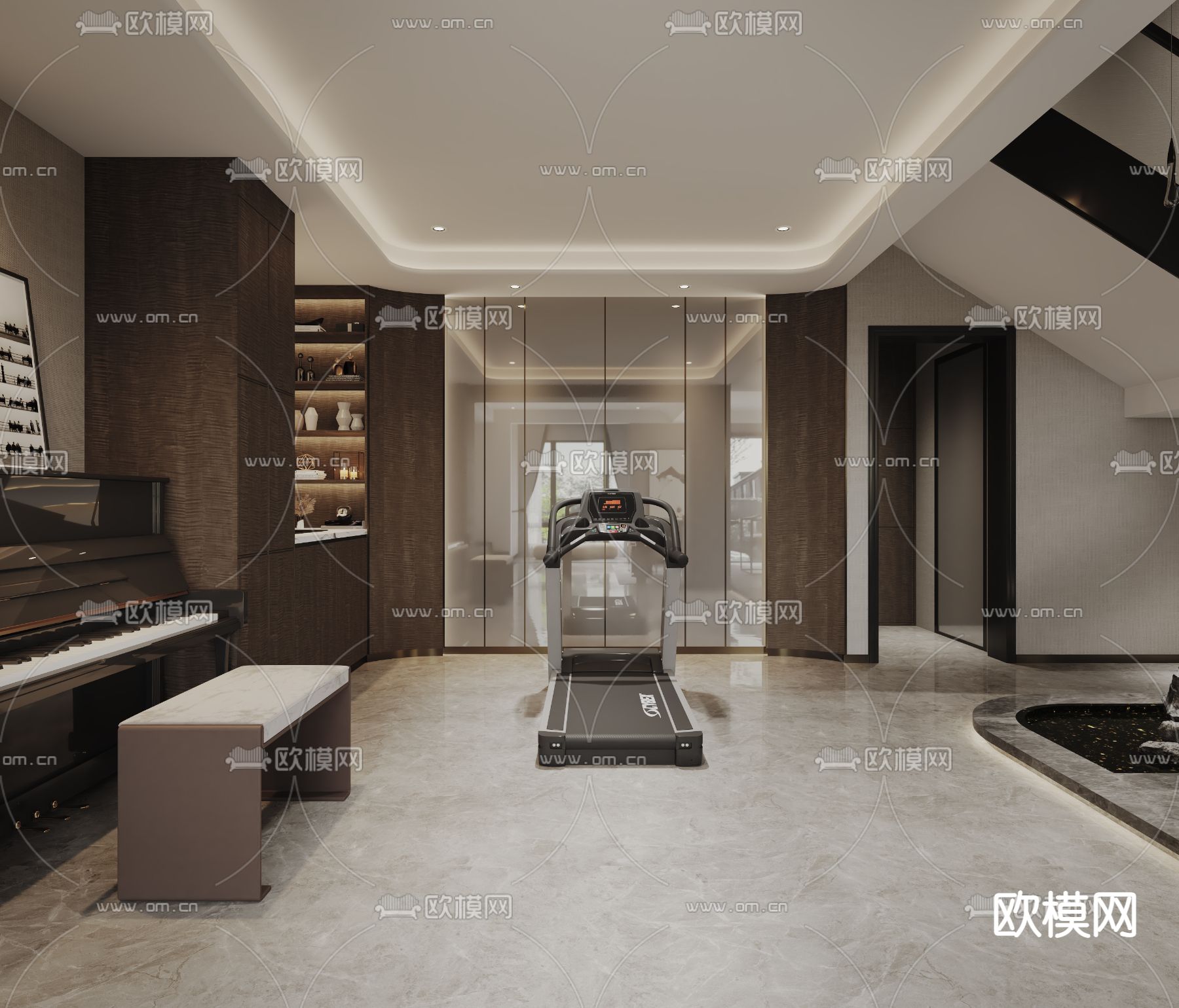 新中式地下室茶室健身区3d模型