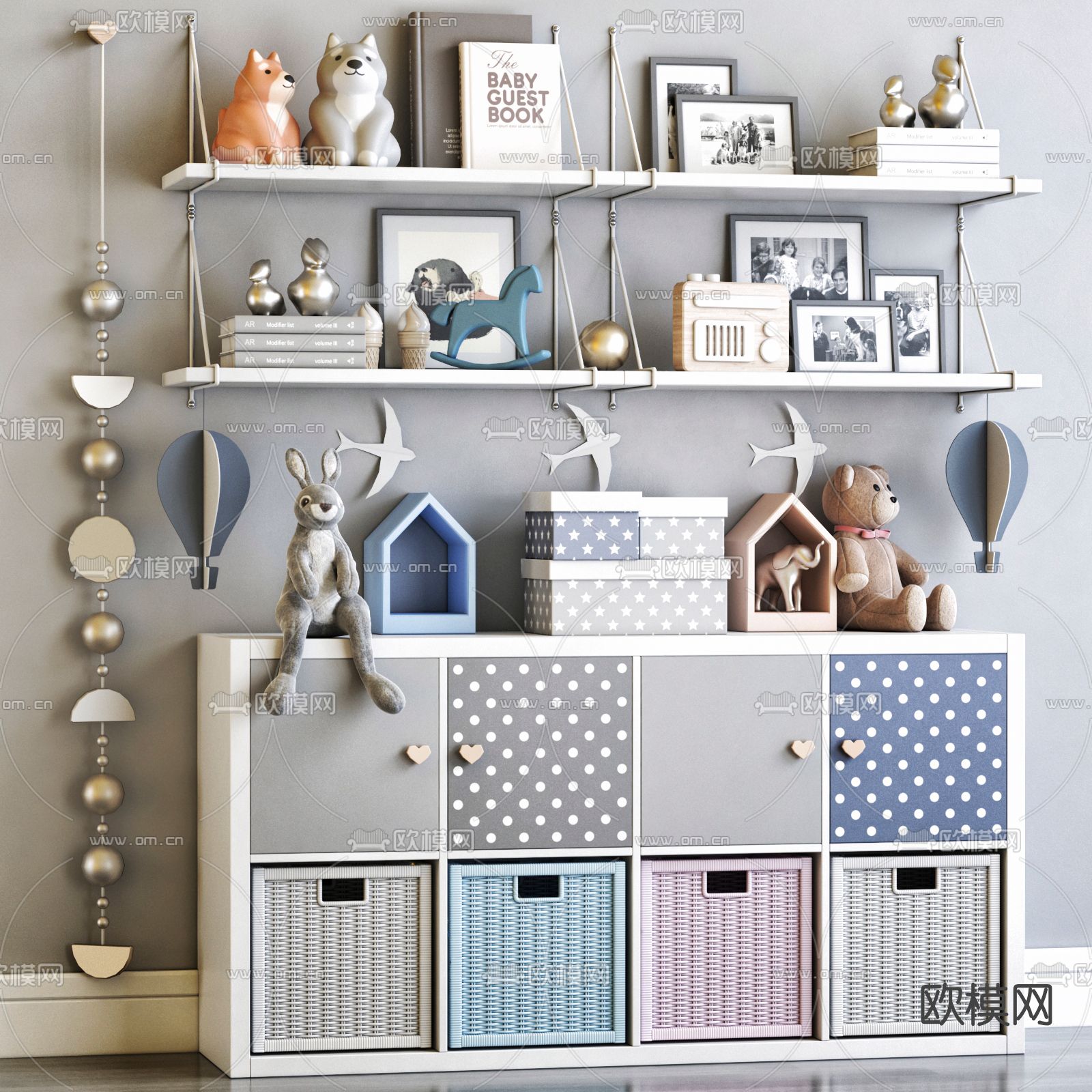 北欧儿童衣柜装饰柜玩具3d模型下载（渲染图1）