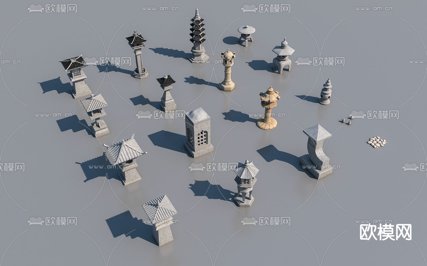 新中式草坪灯地灯户外灯3d模型