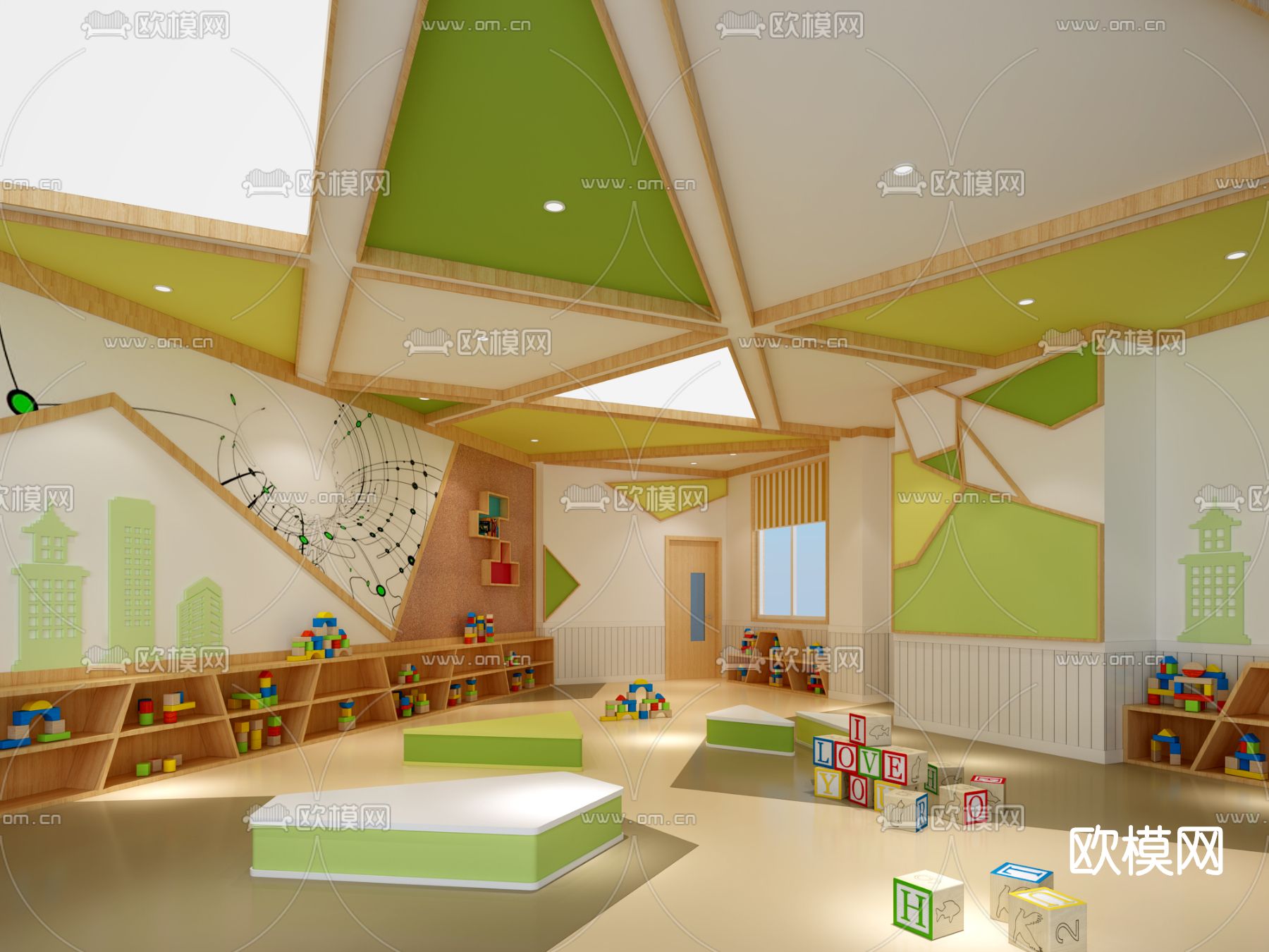 现代幼儿园活动室免费3d模型下载