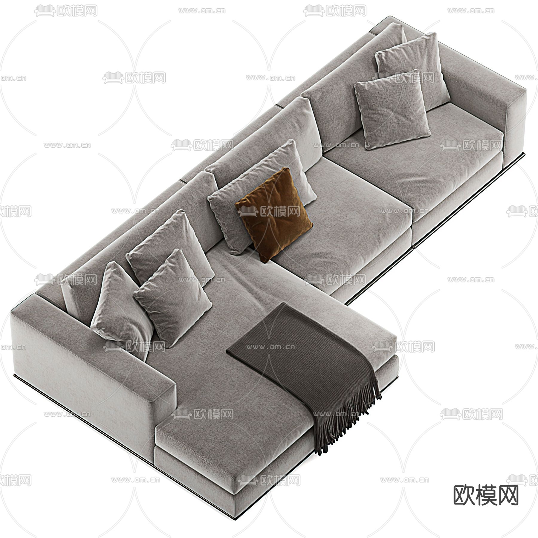 现代布艺转角沙发3d模型下载（渲染图2）