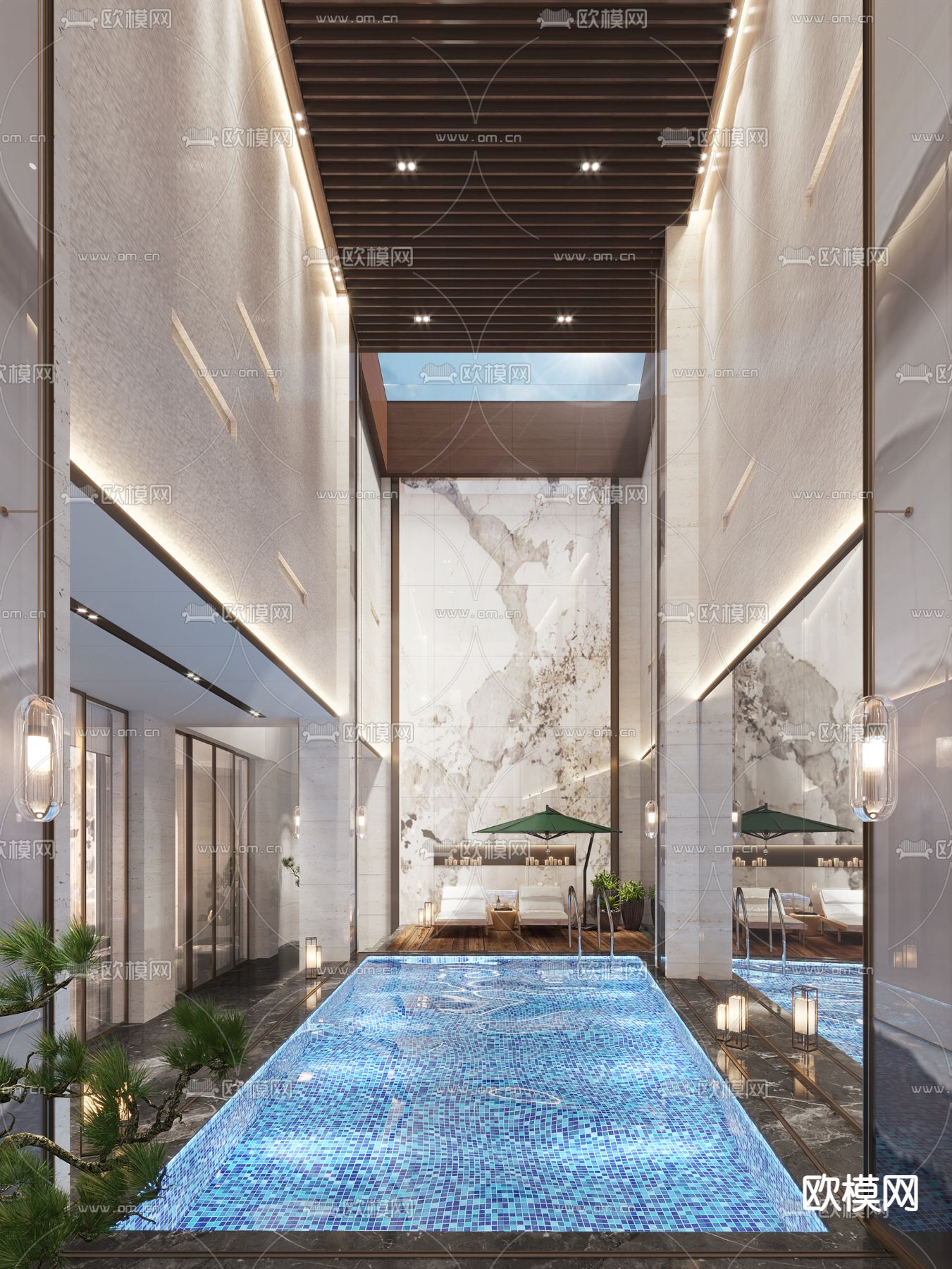 现代会所室内游泳池3d模型下载
