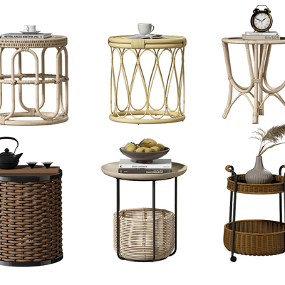 自然风藤编边几圆几su模型