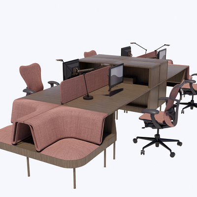  北欧办公桌椅su模型 