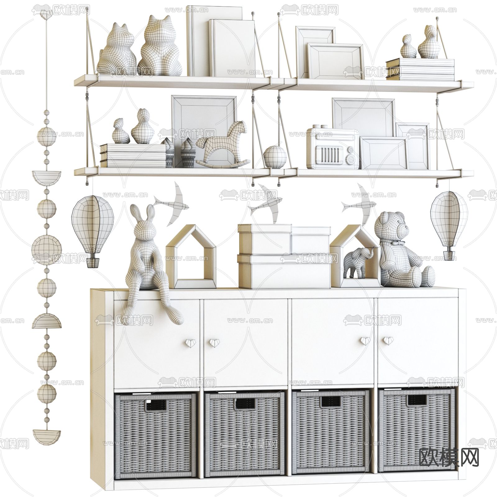 北欧儿童衣柜装饰柜玩具3d模型下载（渲染图2）