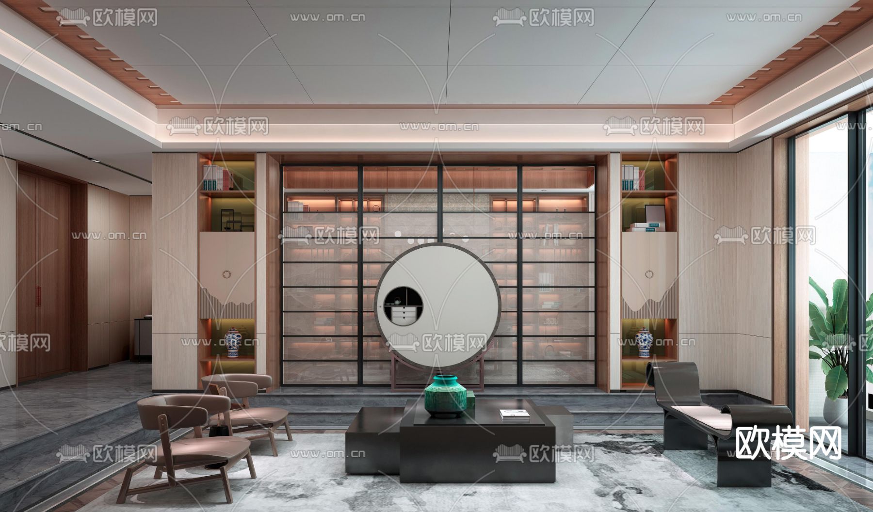 新中式跃式客厅餐厅3d模型
