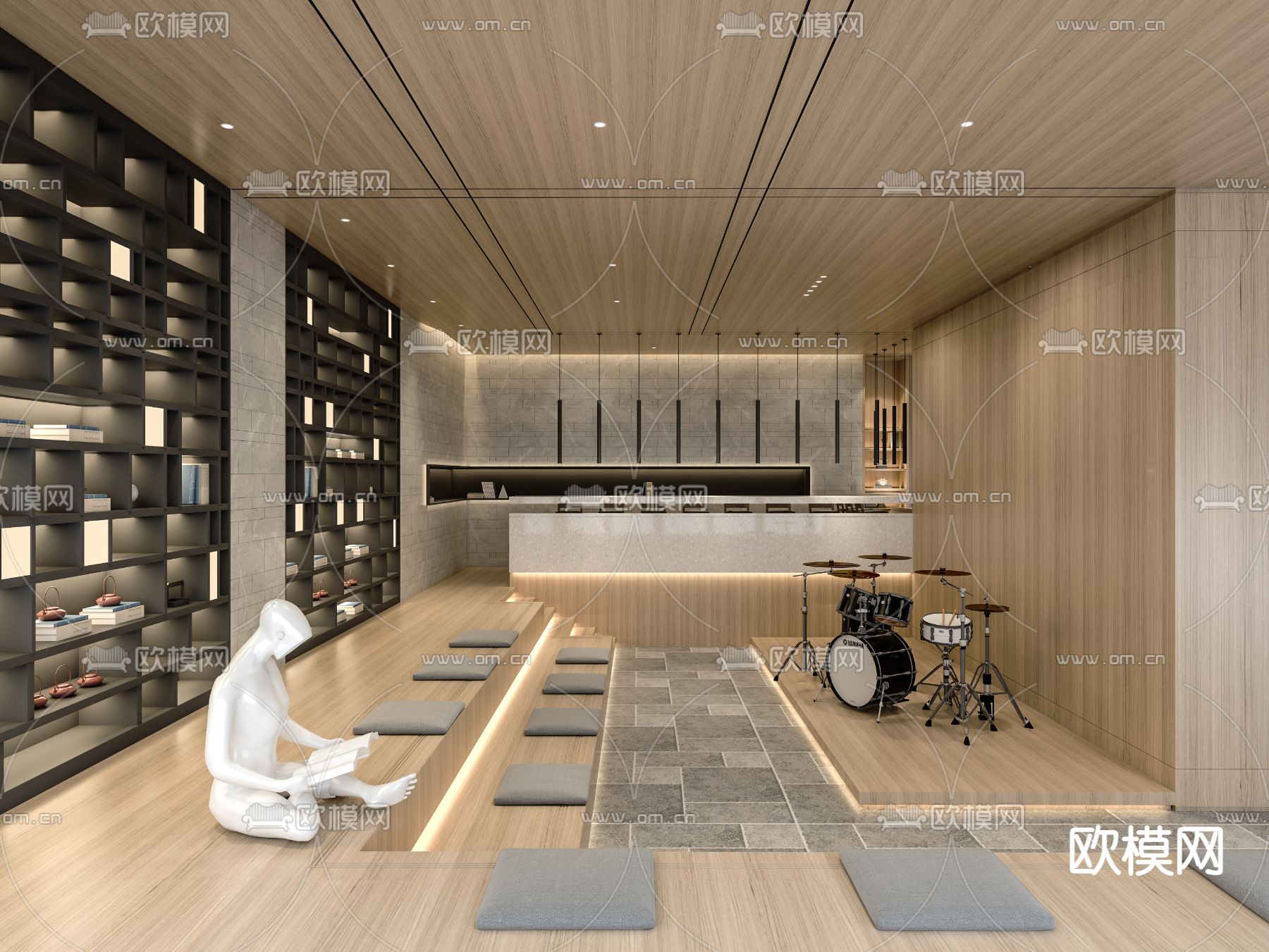 新中式图书馆3d模型