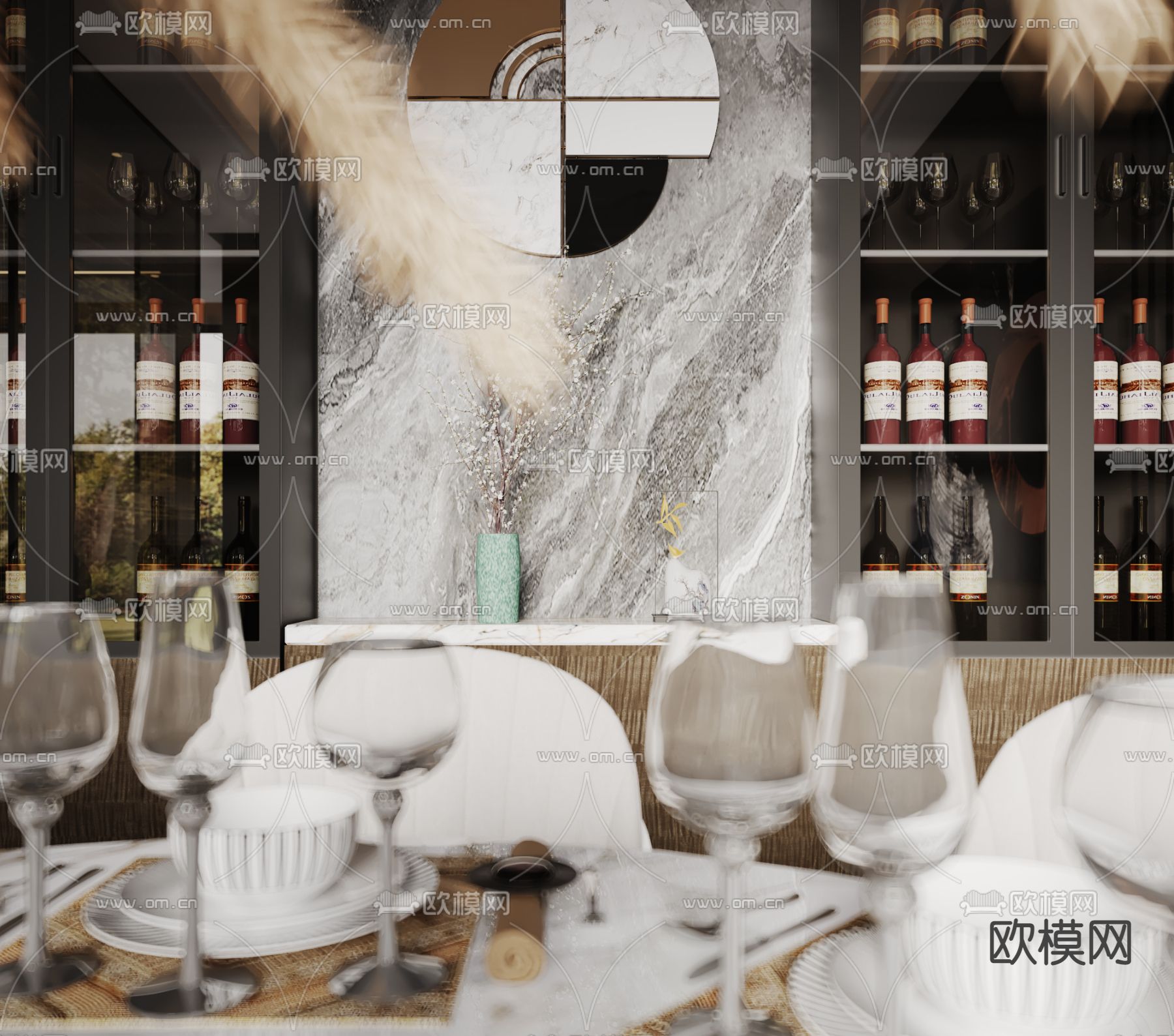 现代复式别墅客厅餐厅3d模型