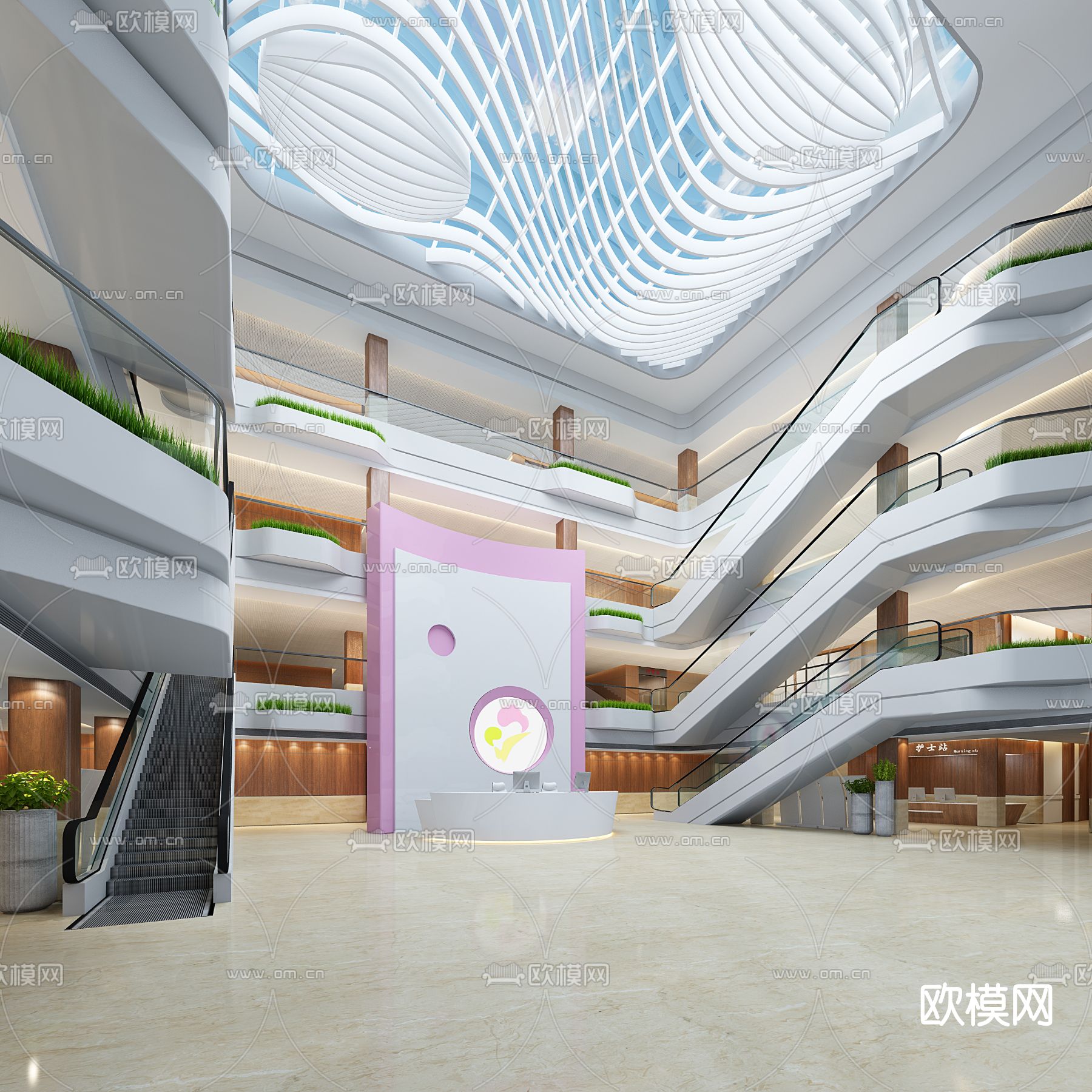 现代医院大堂前台3d模型