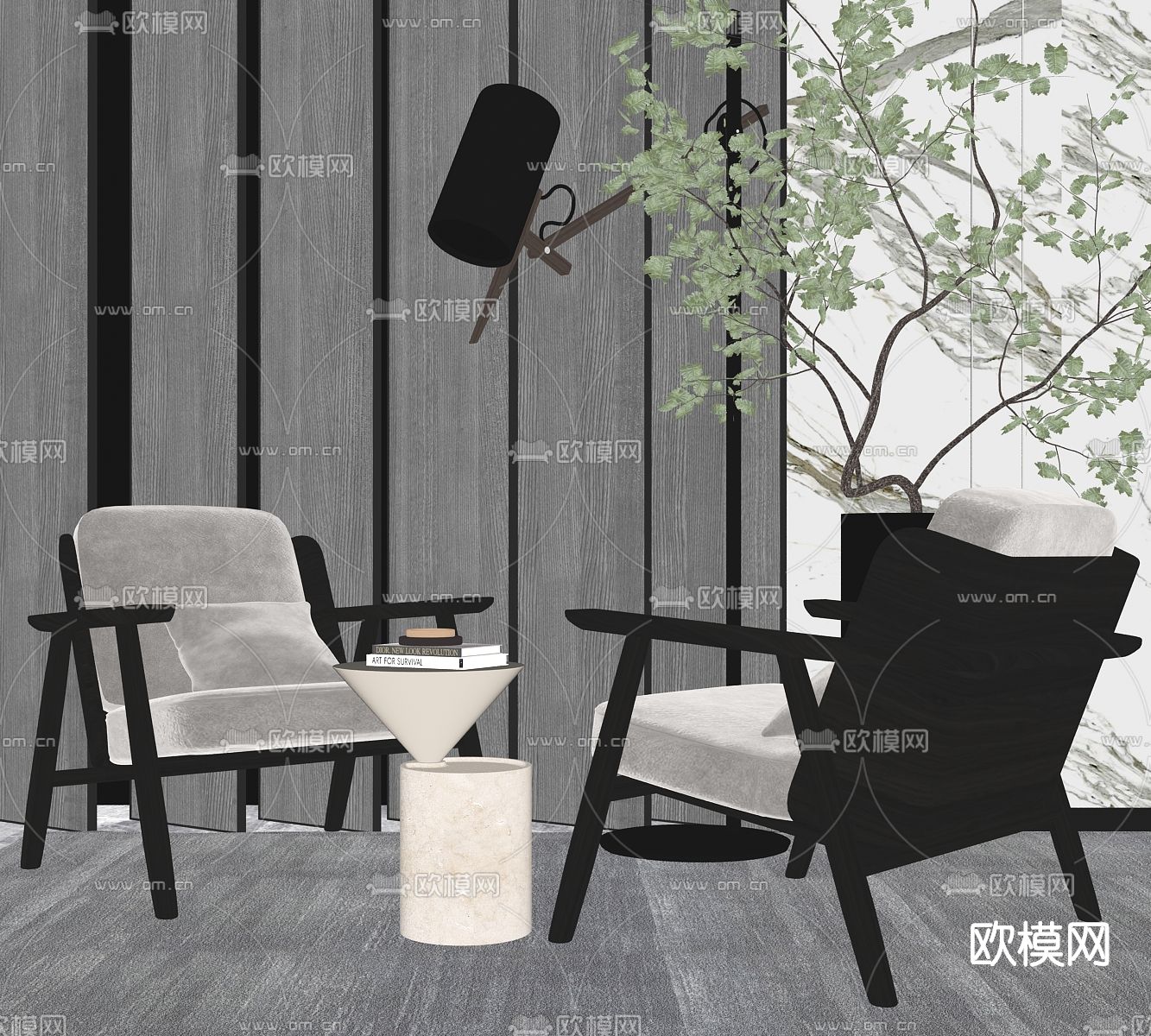 现代布艺休闲椅su模型下载（渲染图2）