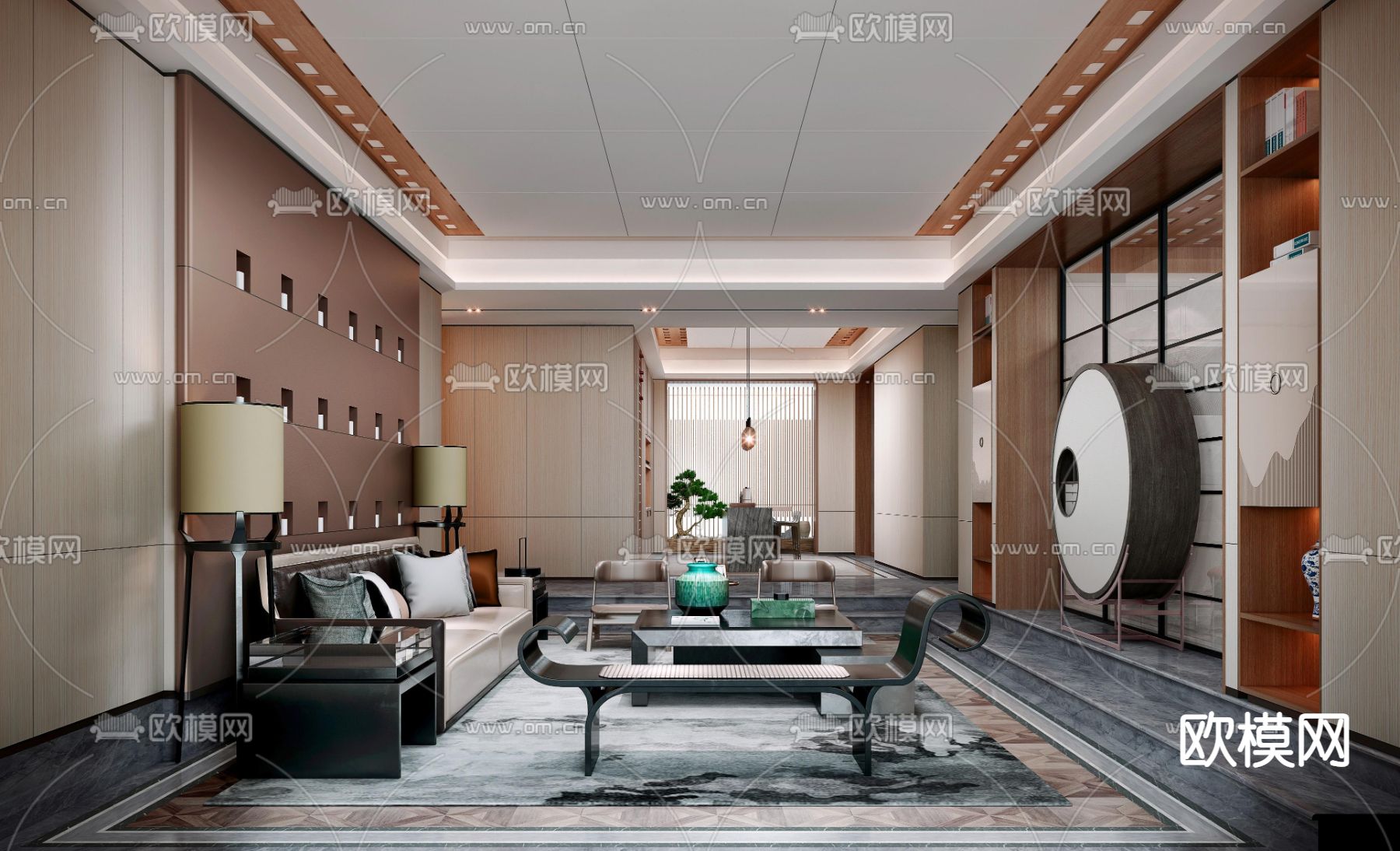新中式跃式客厅餐厅3d模型