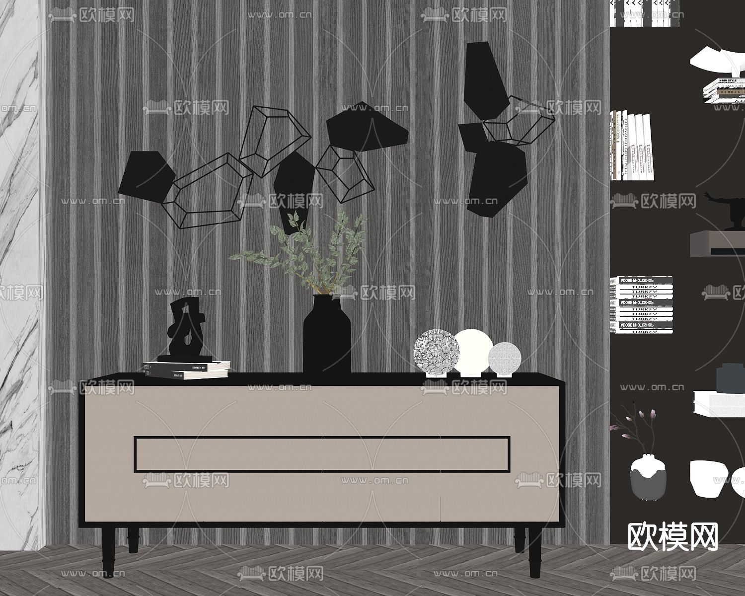 现代轻奢电视柜su模型下载（渲染图2）
