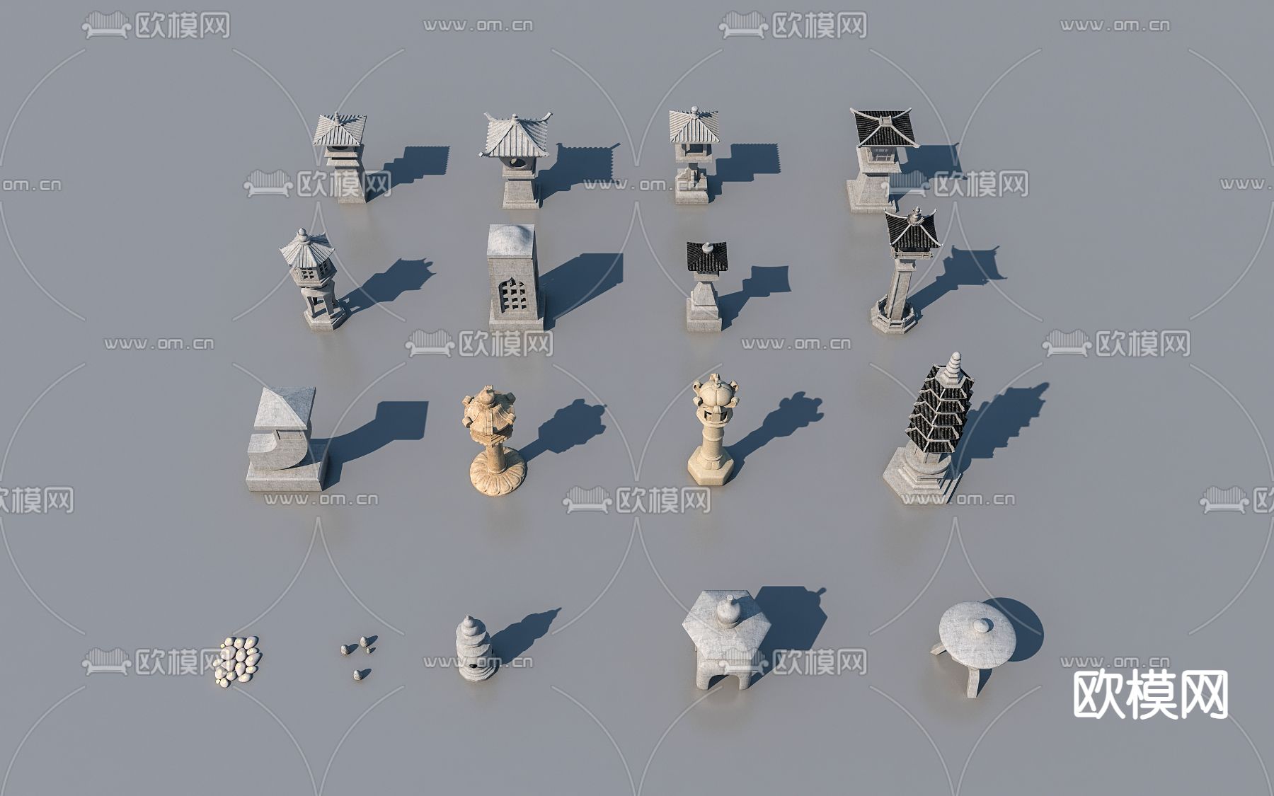 新中式草坪灯地灯户外灯3d模型