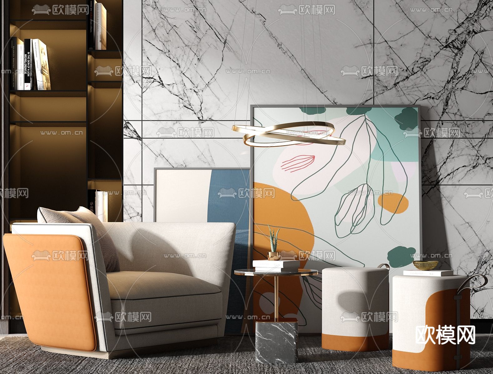 现代轻奢休闲椅su模型下载（渲染图1）