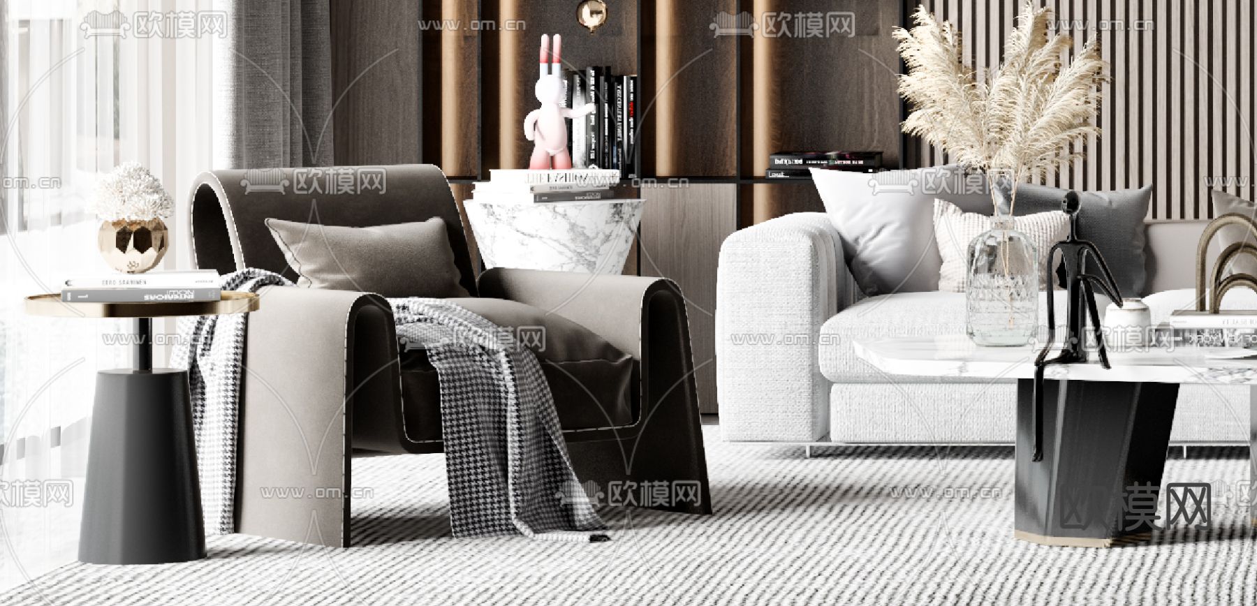 现代布艺转角沙发组合3d模型下载（渲染图2）