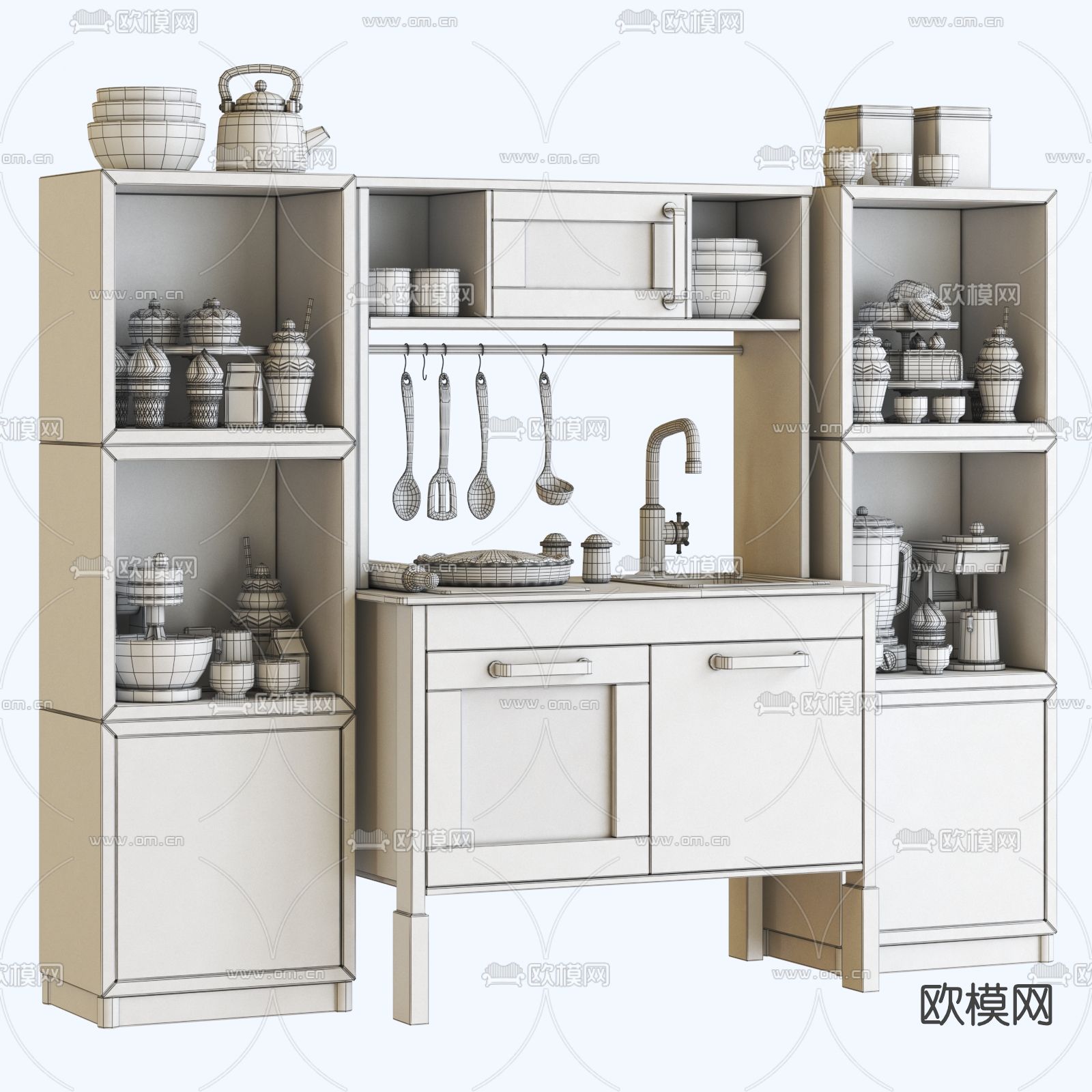 现代儿童厨房玩具橱柜3d模型